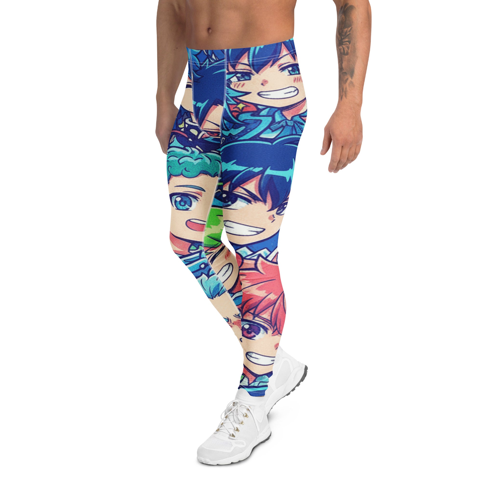 Men's anime collage ocean wave meggings front view