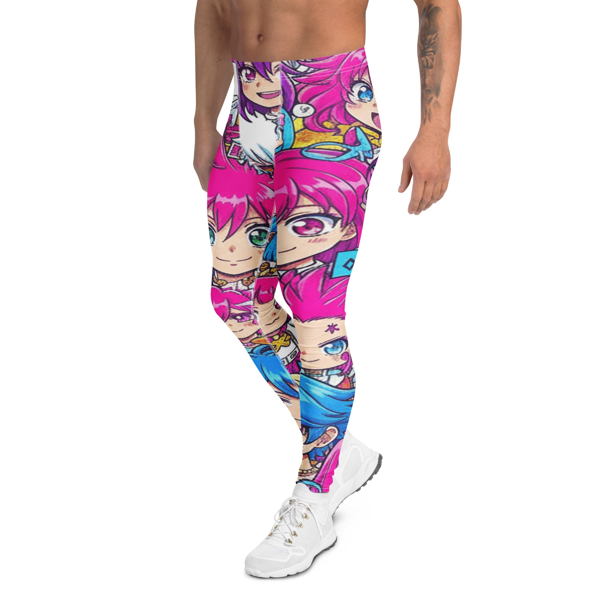 Men's anime collage pop idol leggings front view