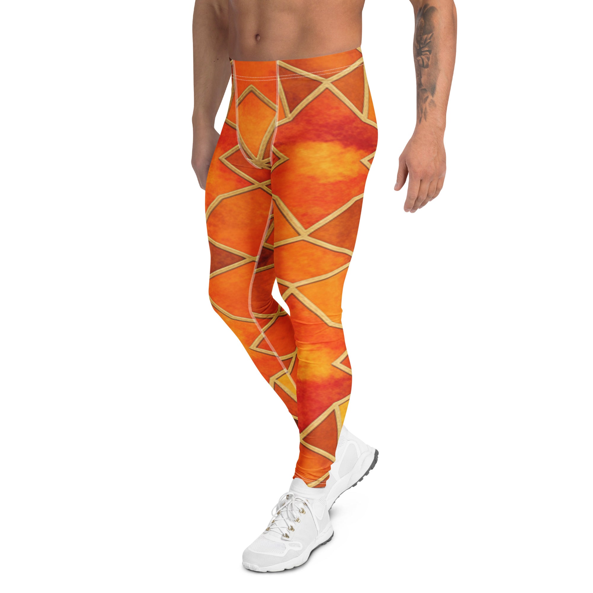Men's watercolour autumn spice meggings front view