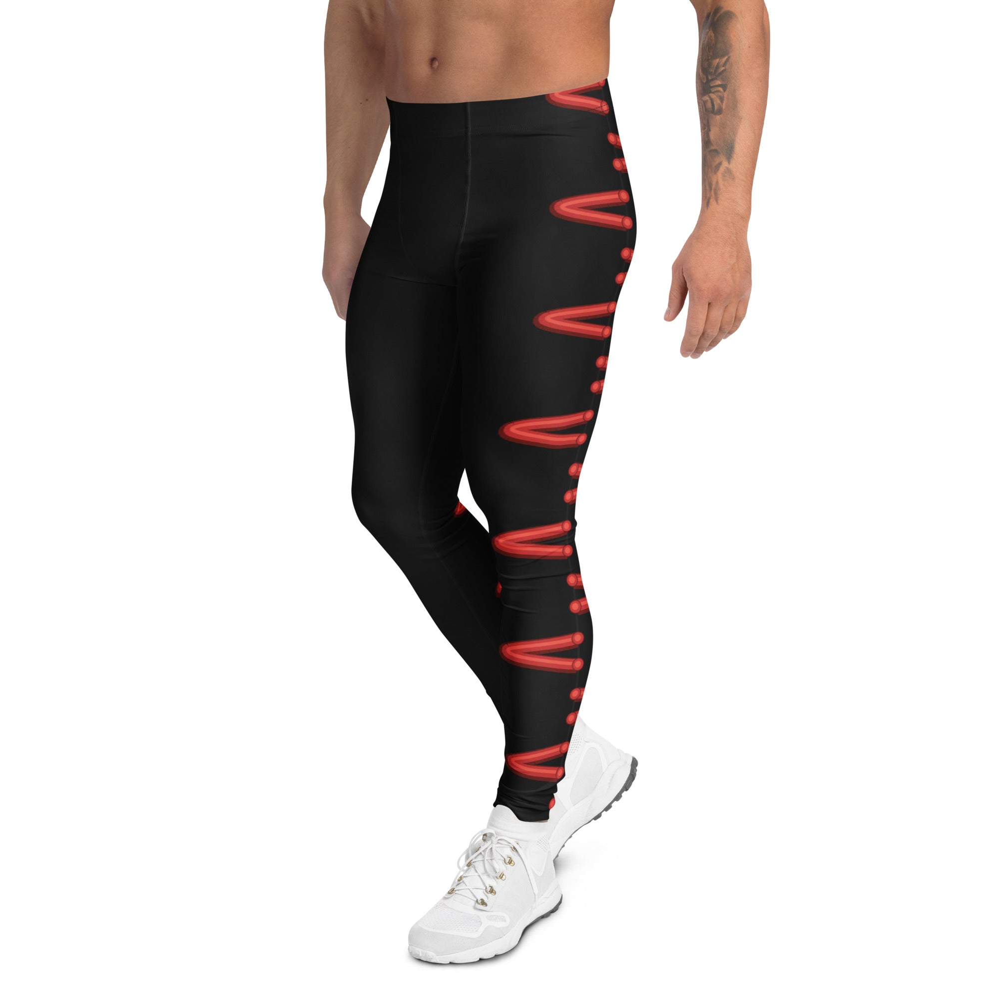 Men's black baseball stitches meggings front view