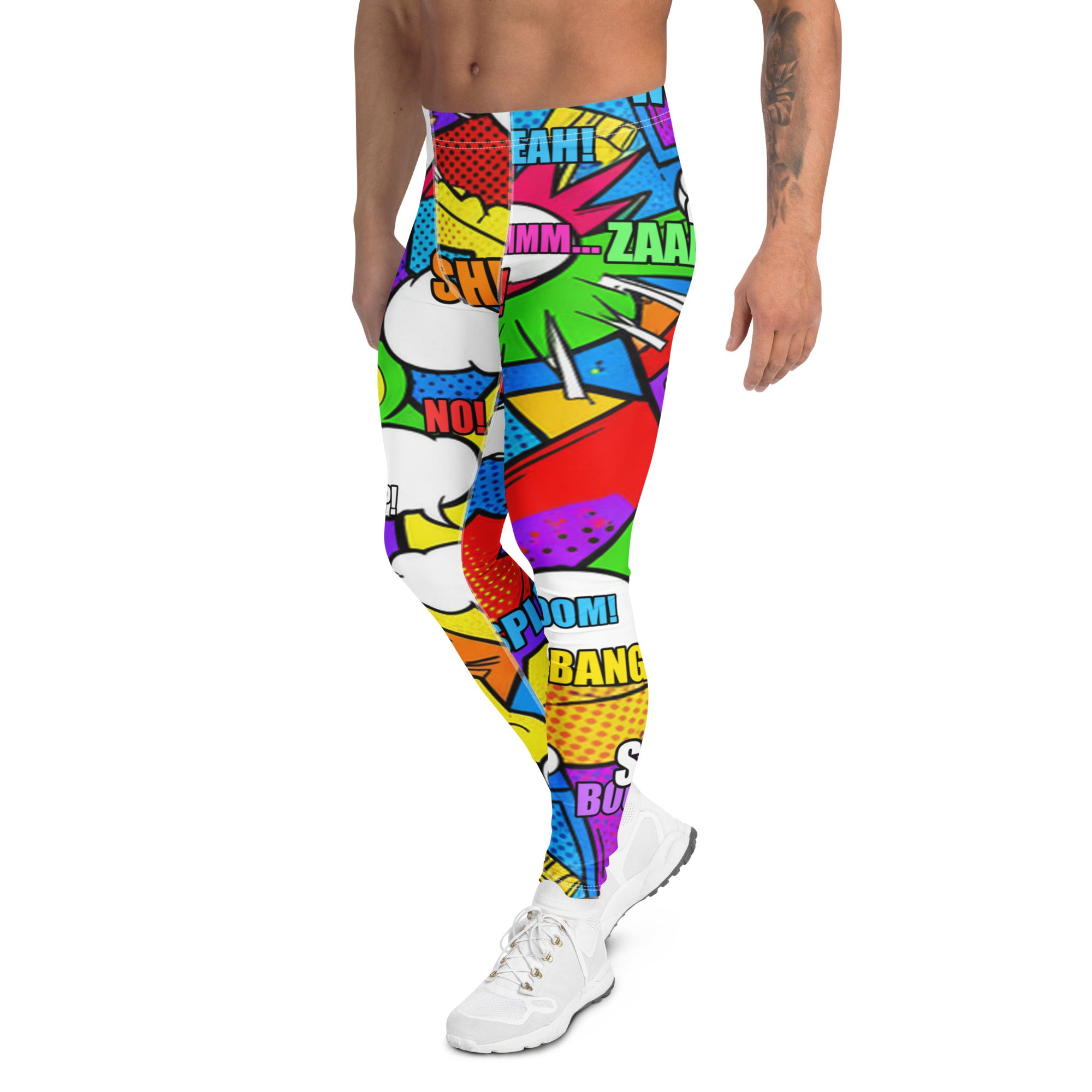 Women's comic strip classic hero printed meggings front view