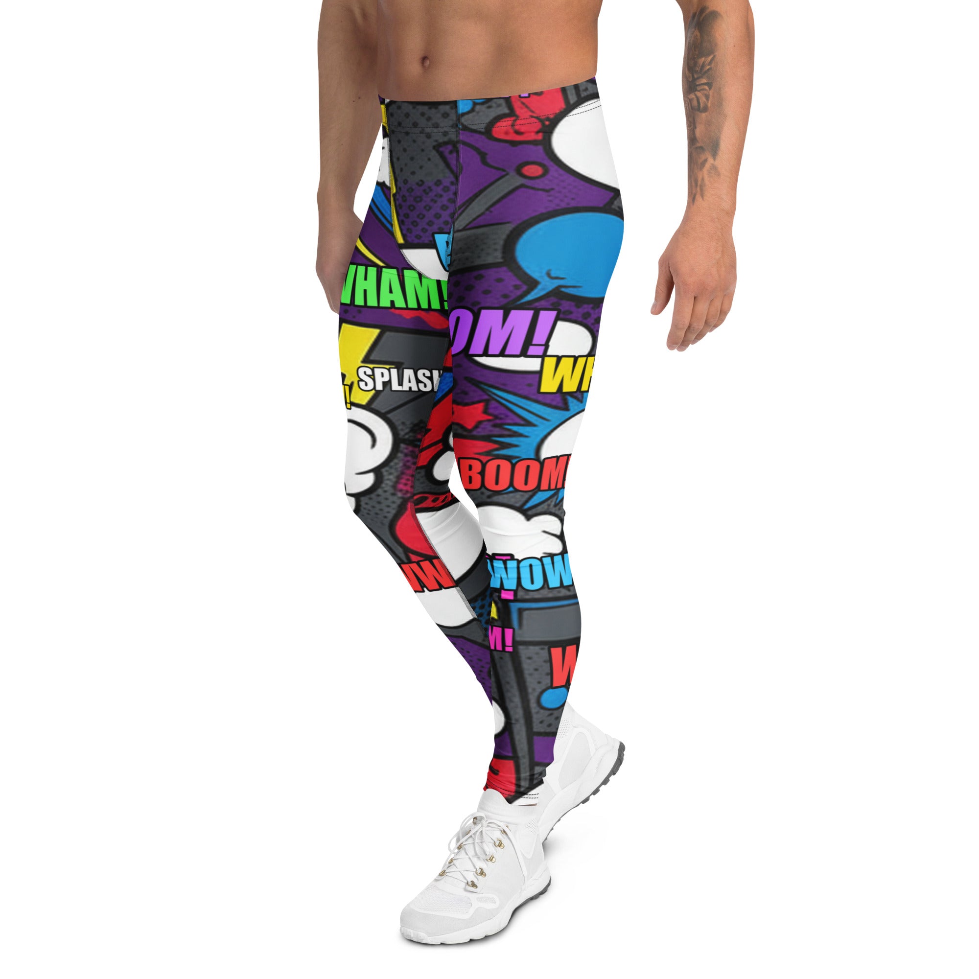 Men's comic strip dark knight meggings front view