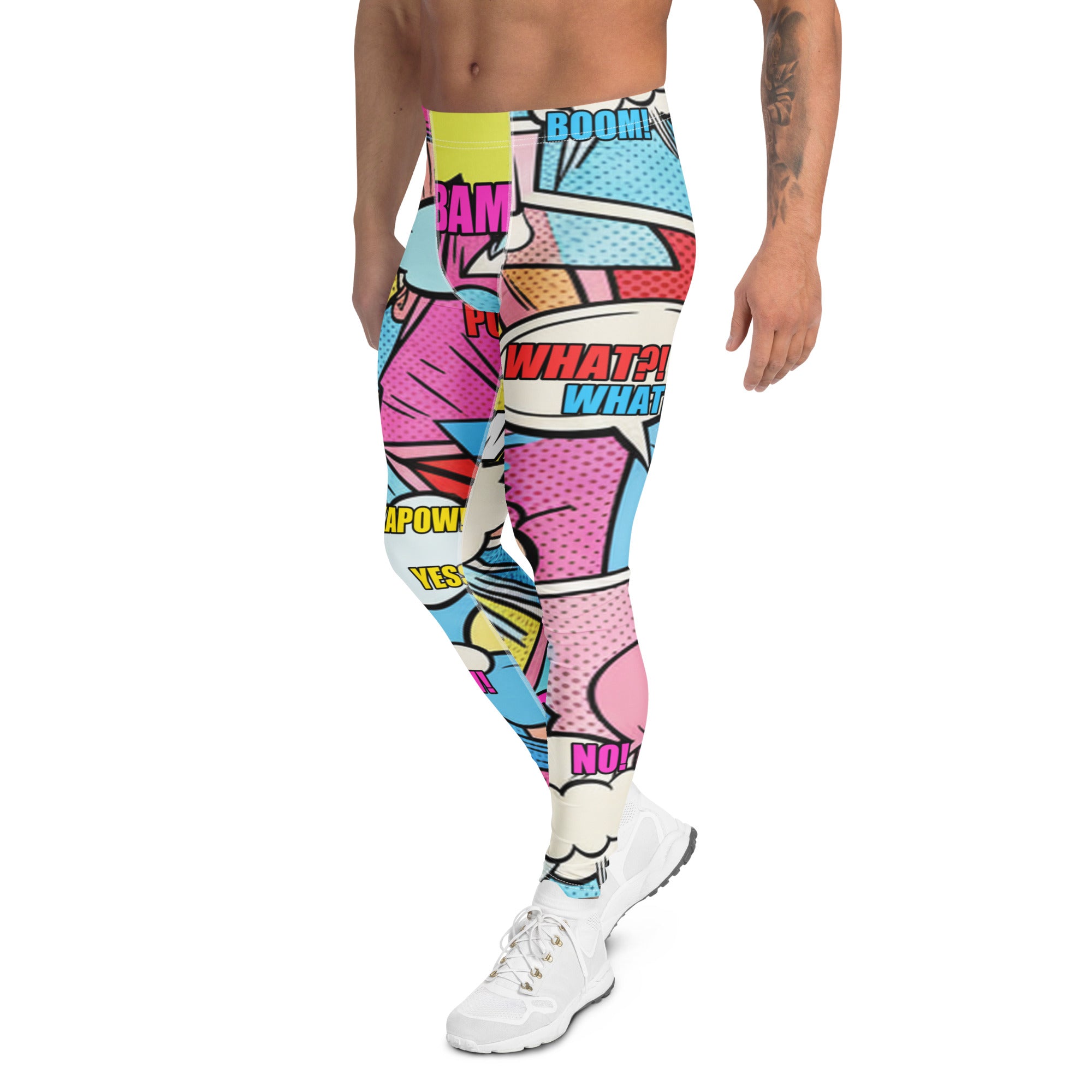 Men's comic strip kawaii printed meggings front view