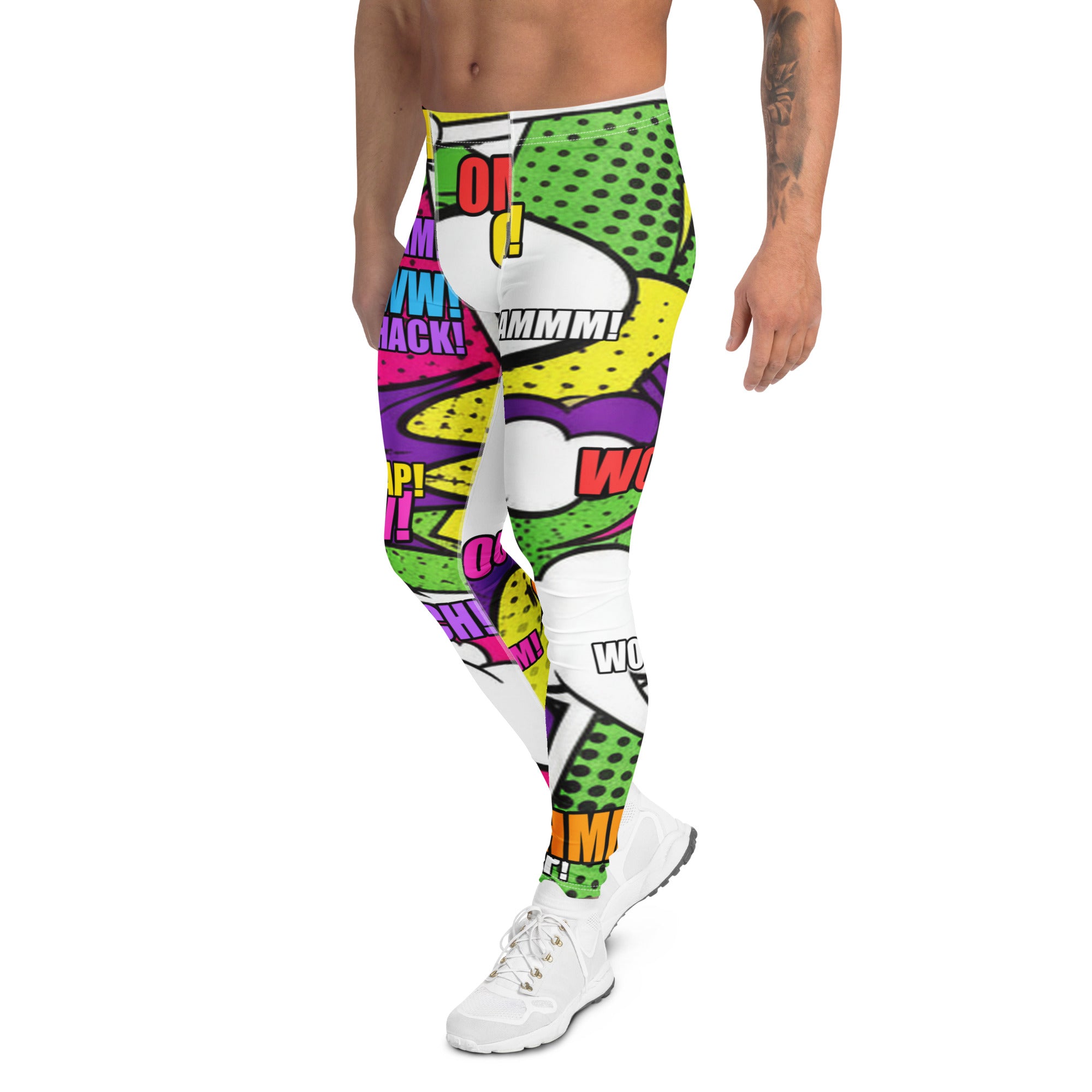 Men's comic strip neon villain meggings front view