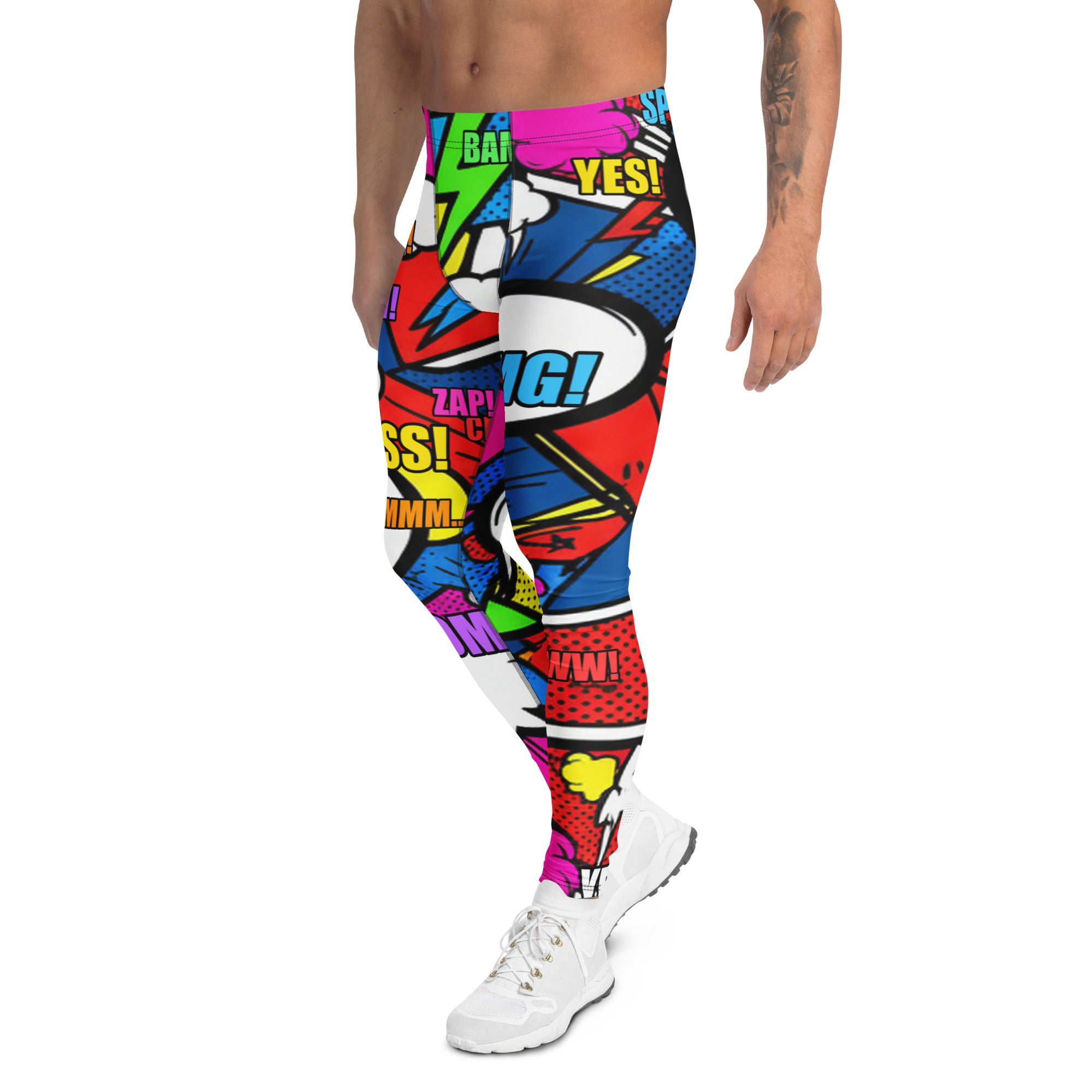Men's comic strip ninja night printed meggings front view