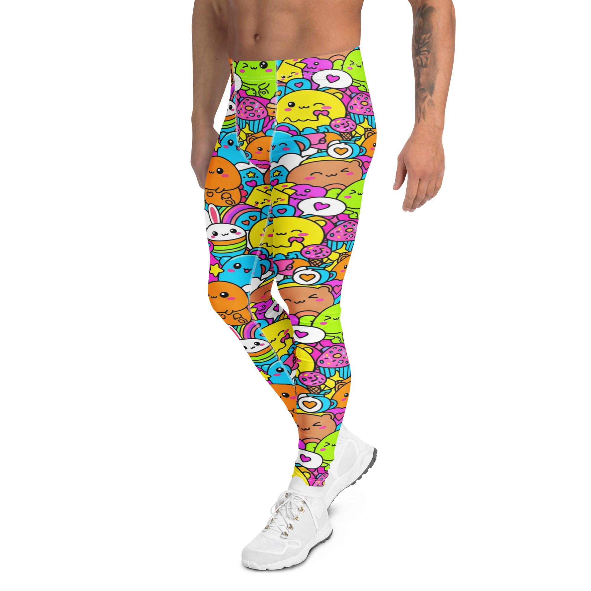 Men's kawaii dinosaur stomp printed meggings front view