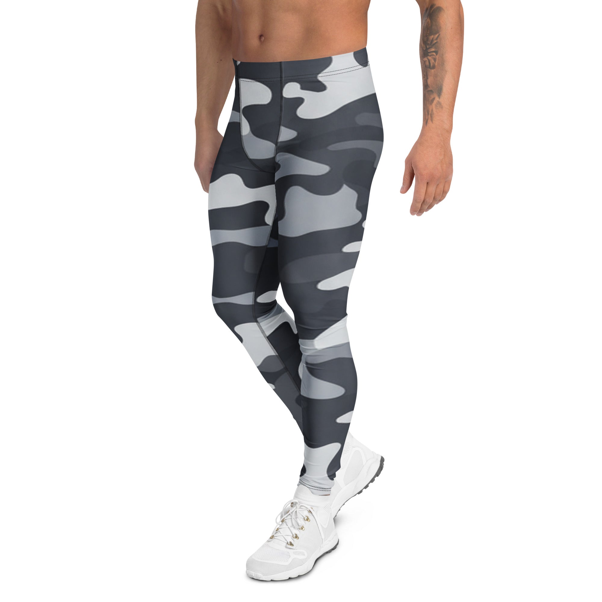 Men's charcoal steel camo meggings front view