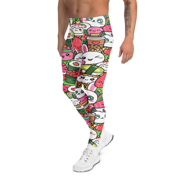 Men's kawaii sushi party printed meggings front view
