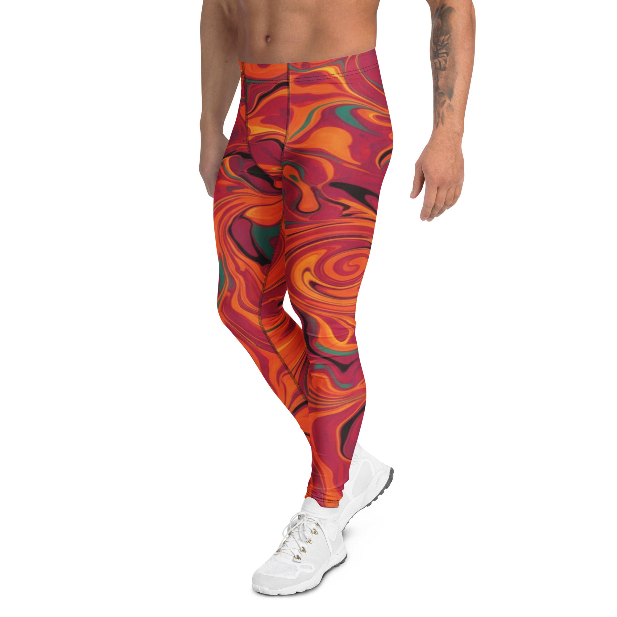 Men's liquid marble fire opal meggings front view