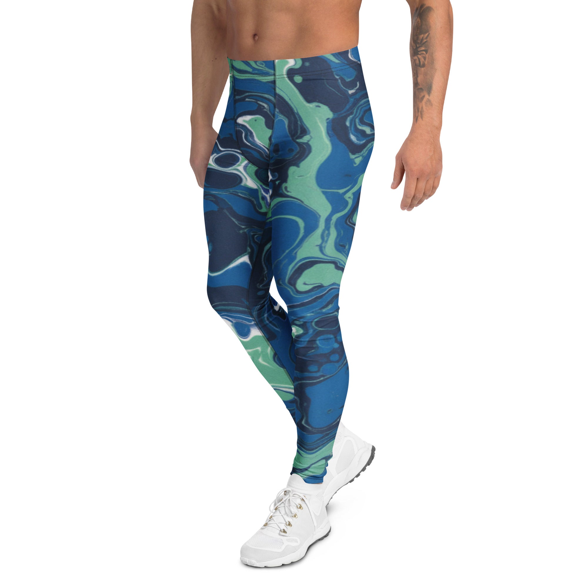 Men's liquid marble ocean current meggings front view