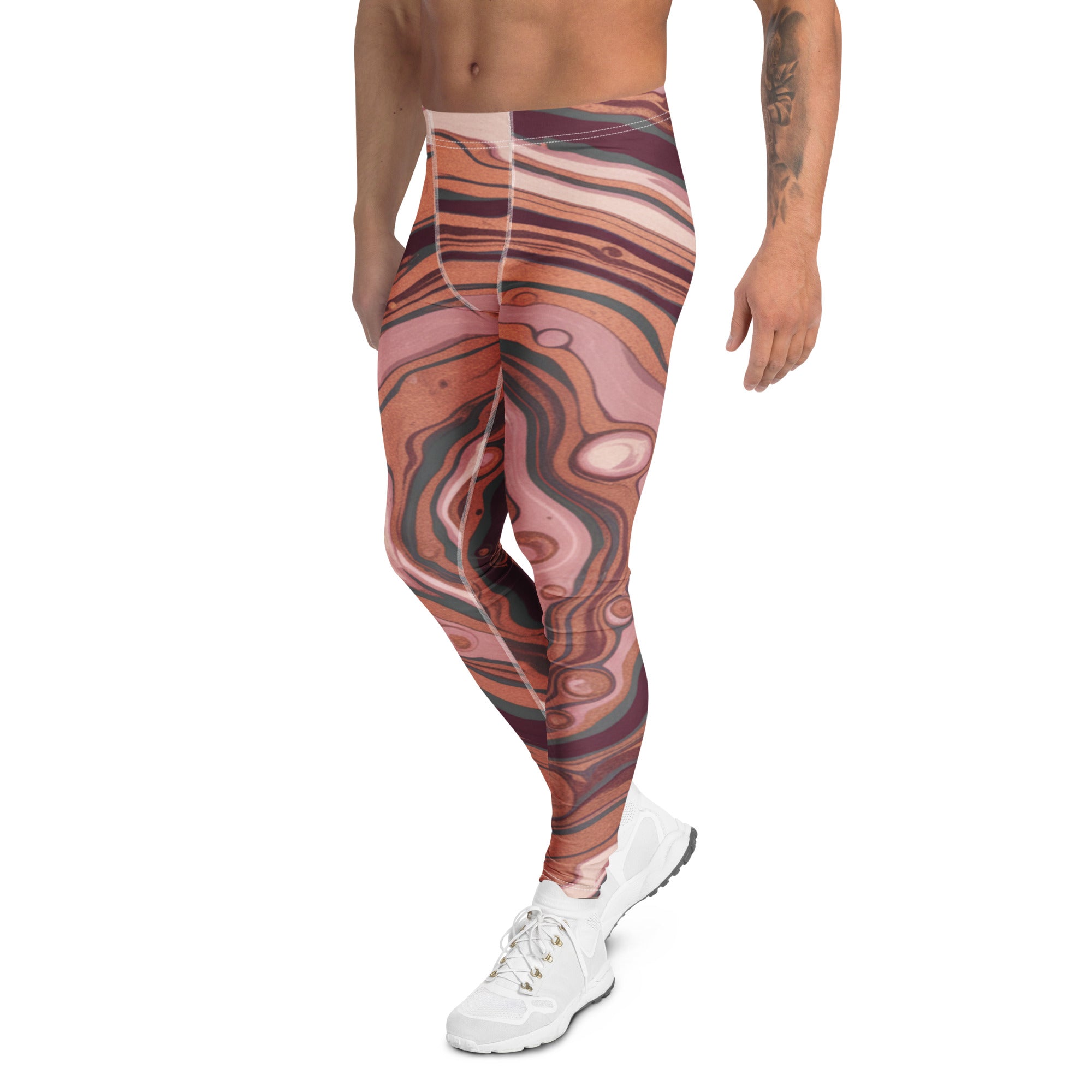 Men's liquid marble rose gold luxe meggings front view