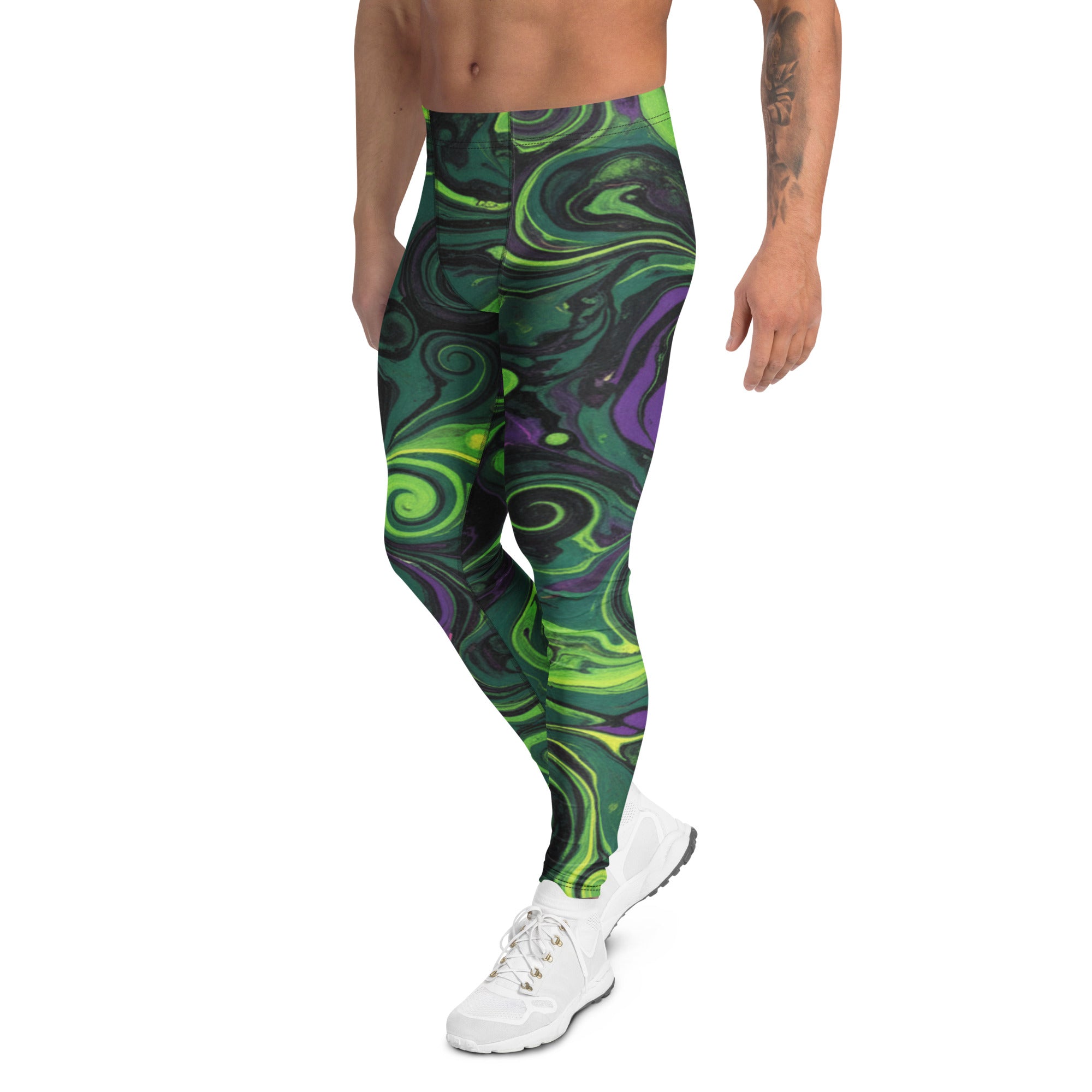 Women's liquid marble toxic slime printed meggings front view