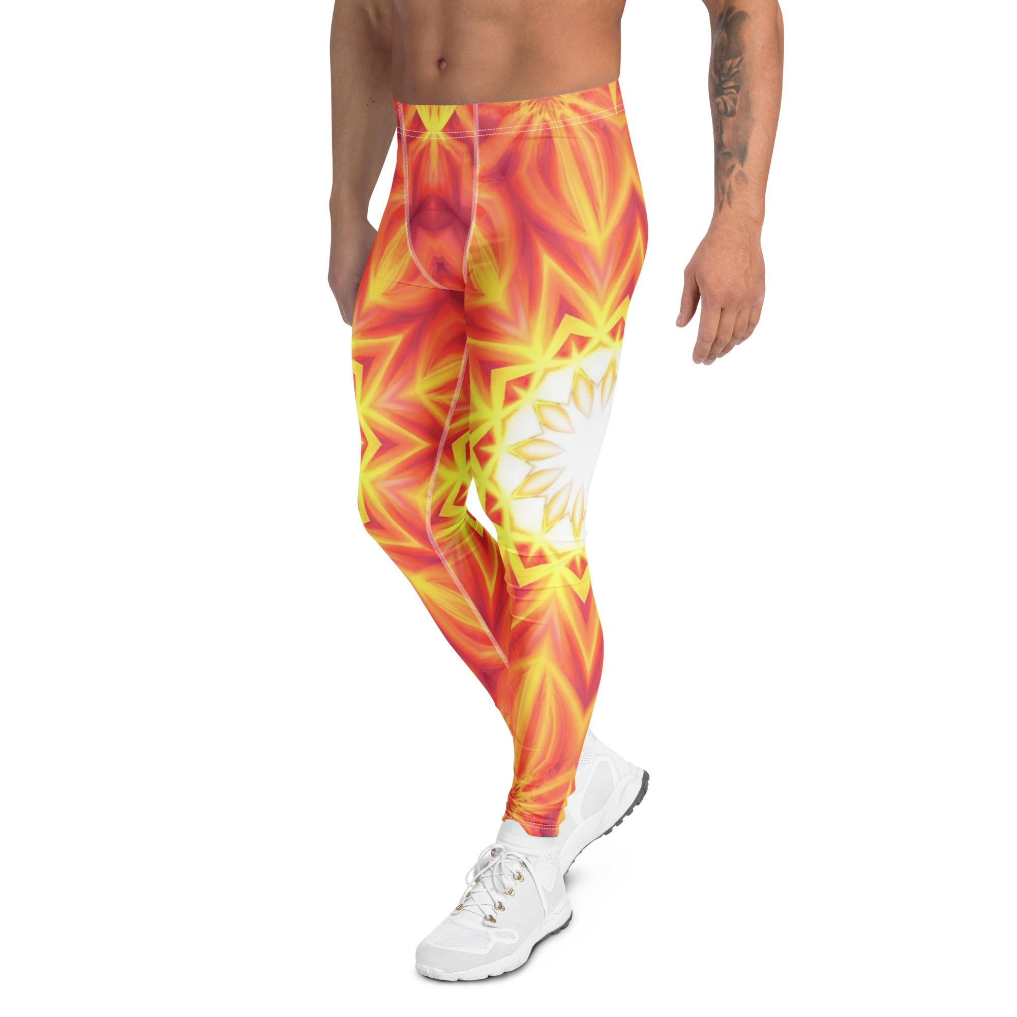 Women's psychedelic solar flare print meggings front view