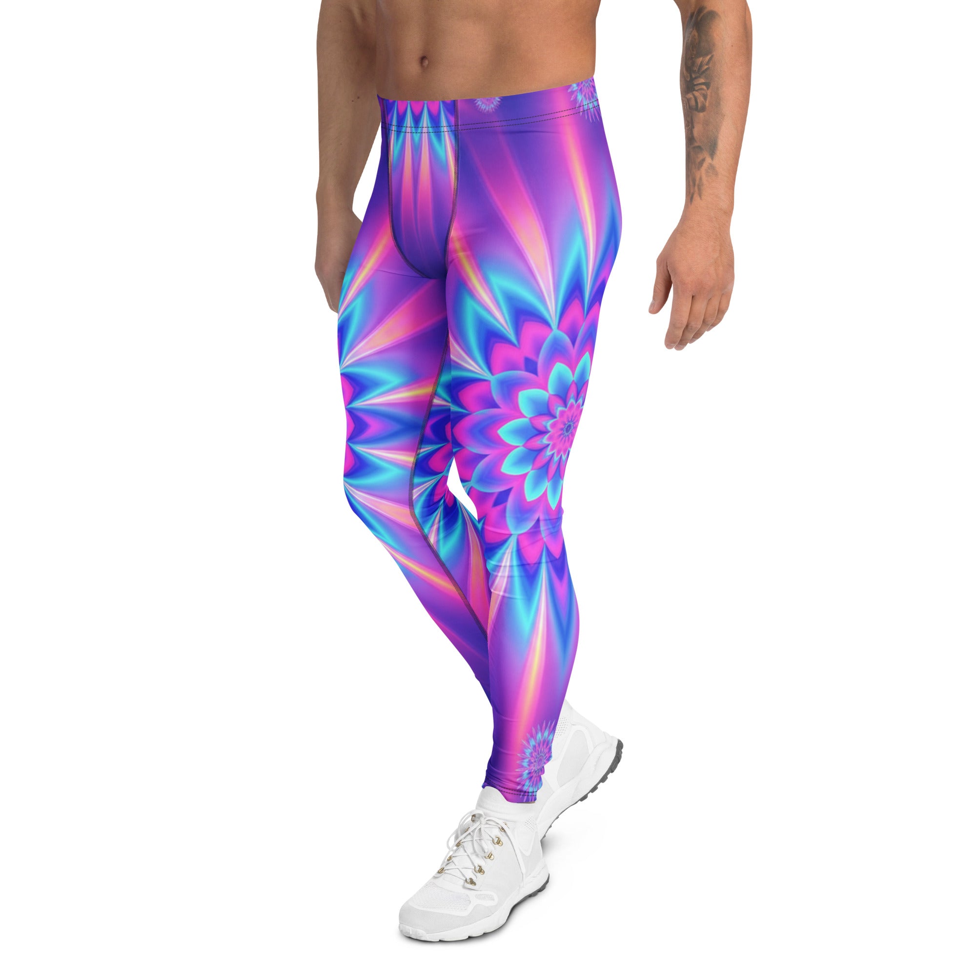 Men's psychedelic vaporwave dream printed meggings front view