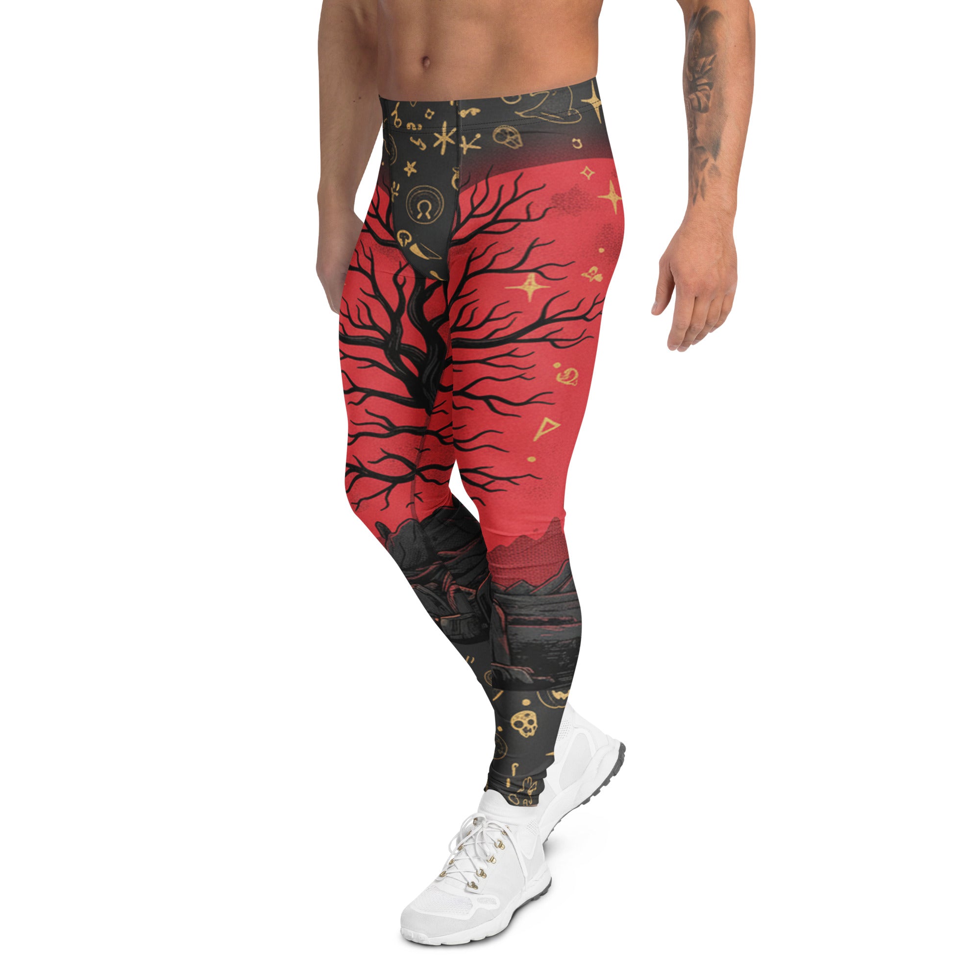 Men's Samhain blood moon printed meggings front view