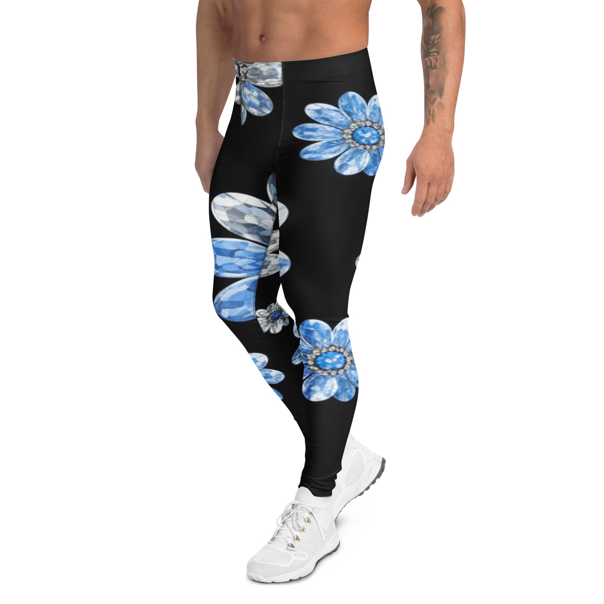 Men's silver daisy floral meggings front view