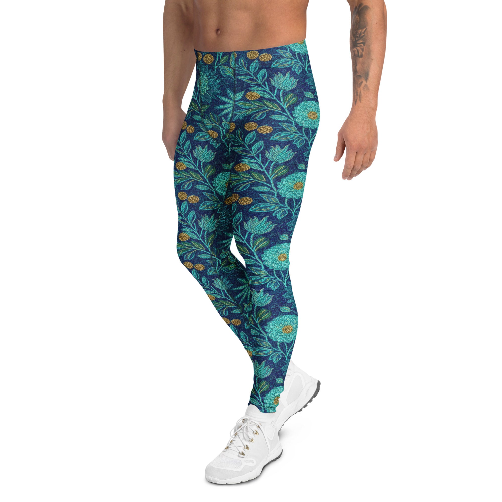 Men's teal lotus garden meggings front view
