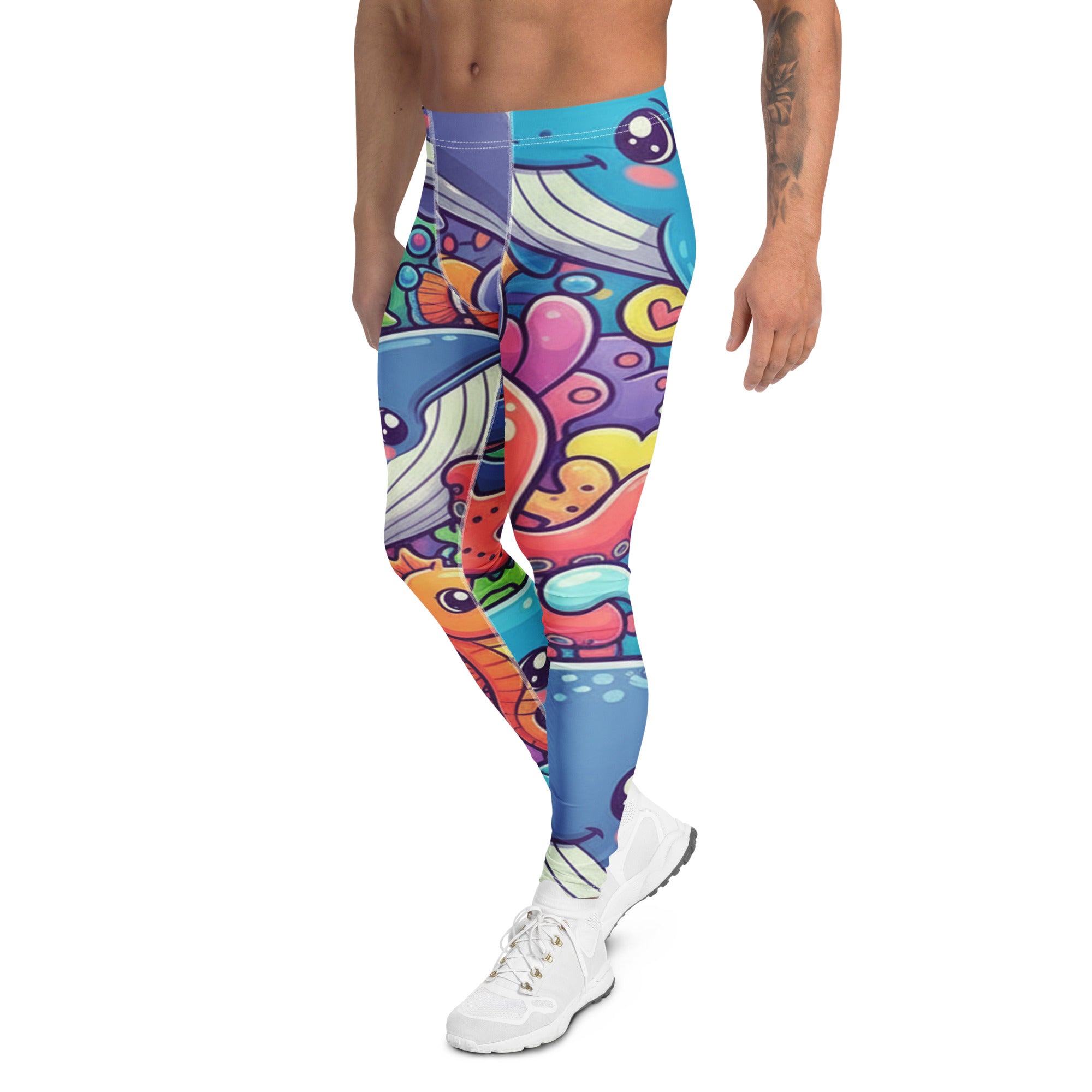 Men's ocean creatures print meggings front view