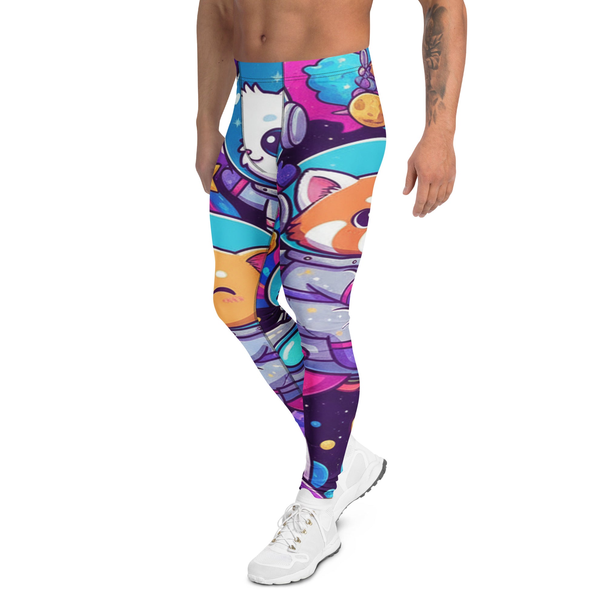 Men's vibrant space animals meggings front view