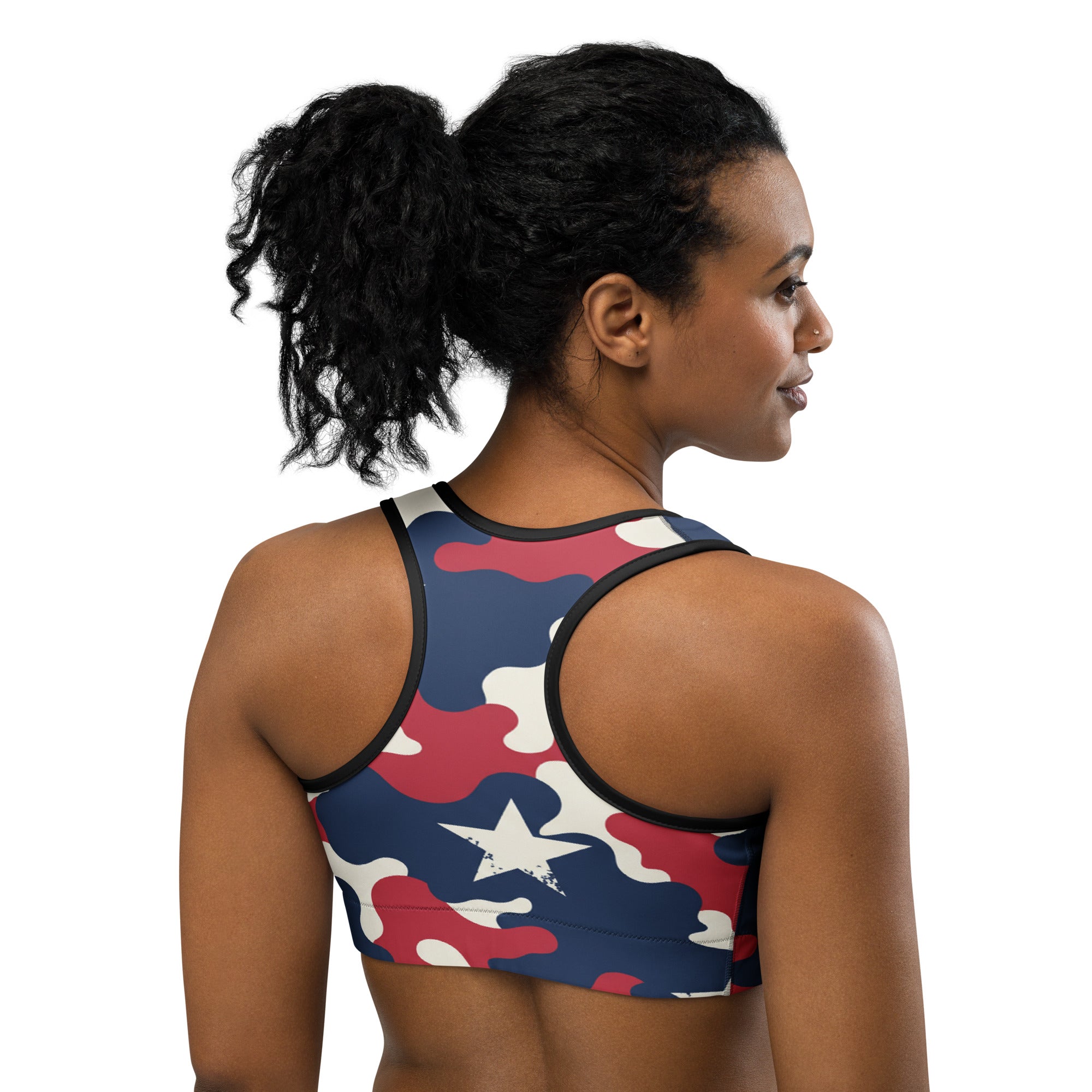 Red White Blue Camo Stars Sports Bra | GearBunch
