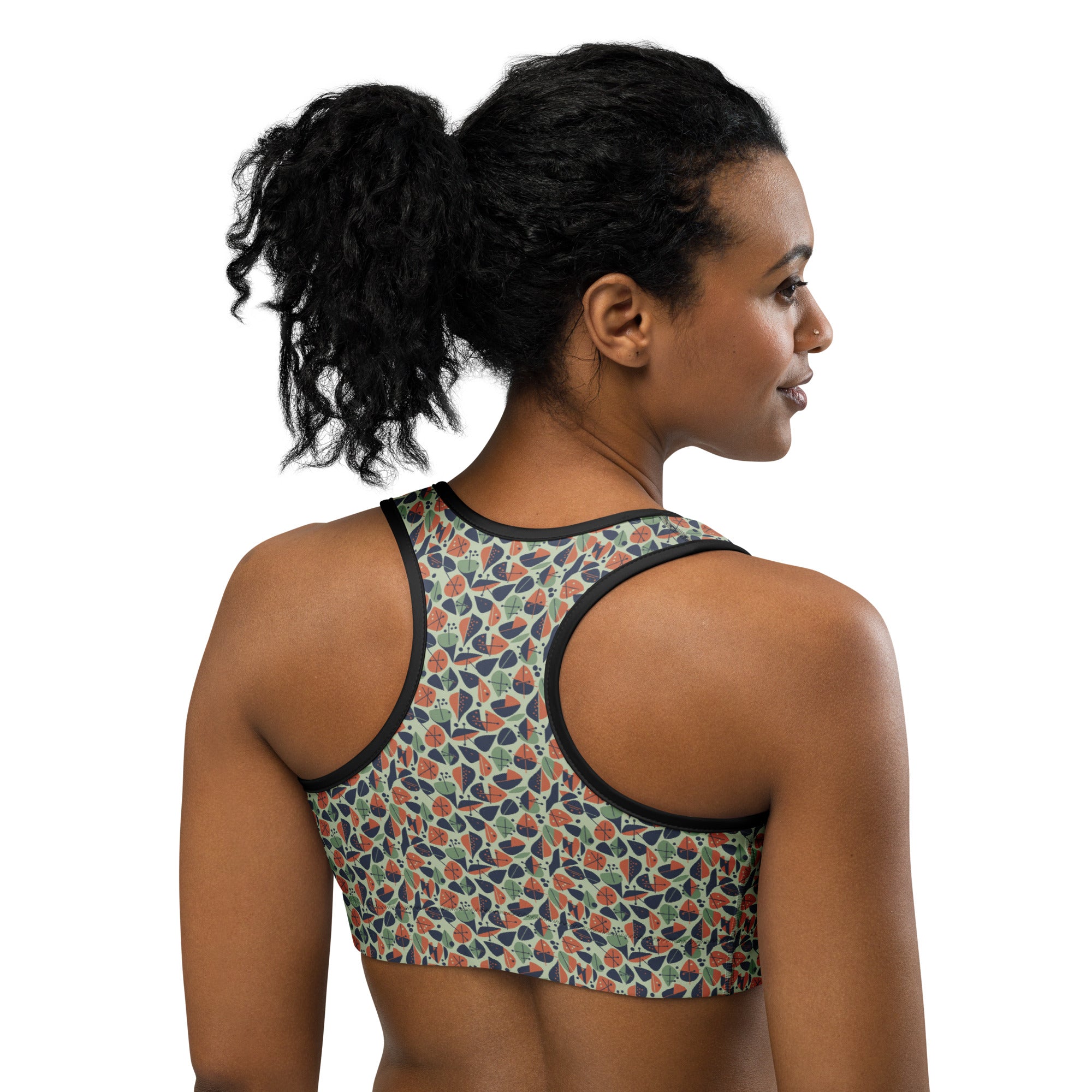 Mid Century Leaves Sports Bra | GearBunch