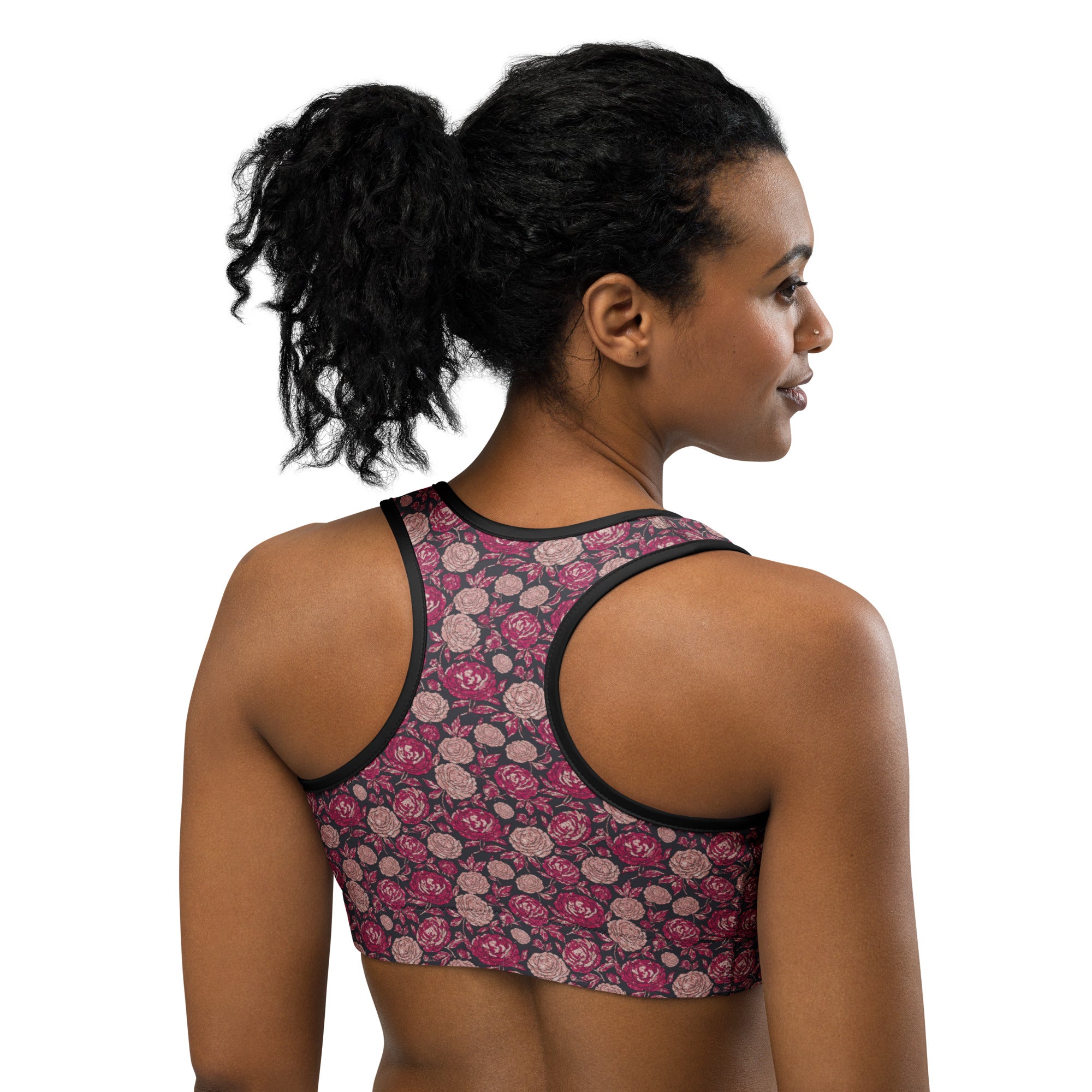 Pink Paillette Peony Sports Bra | GearBunch