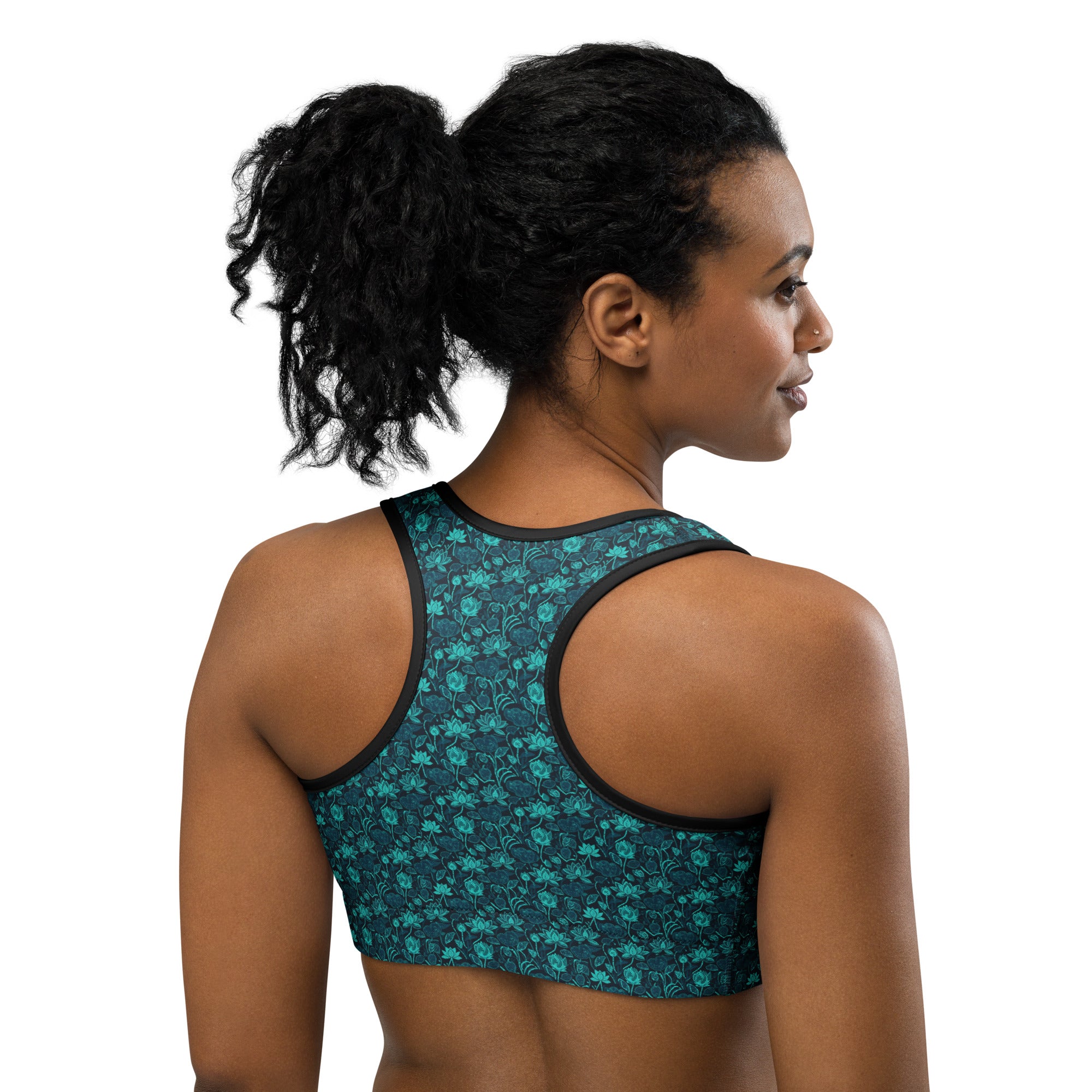 Teal Paillette Lotus Sports Bra | GearBunch