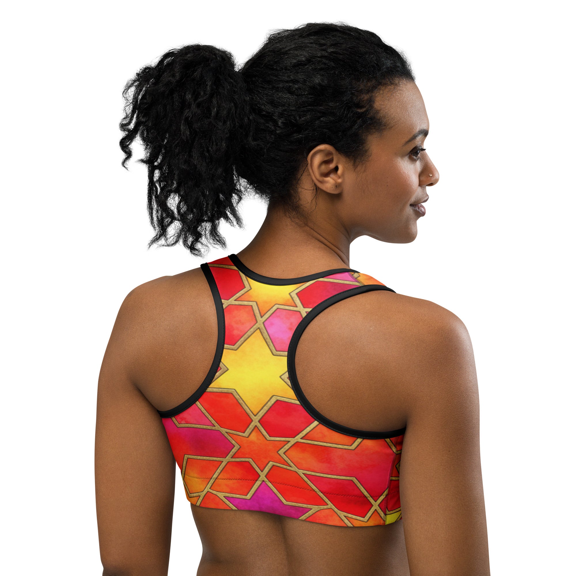 Arabic Watercolour Fire Opal Sports Bra | GearBunch