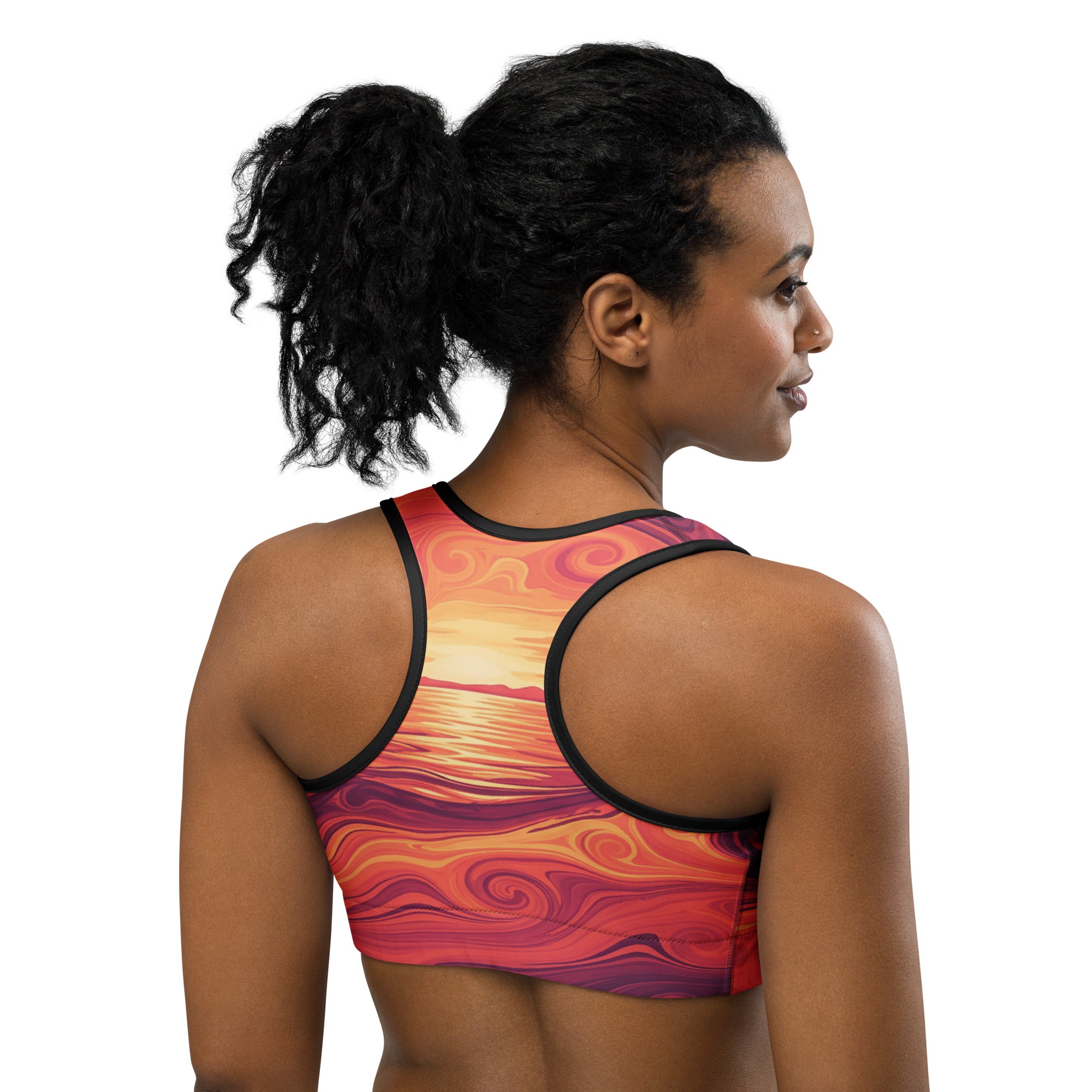 Liquid Marble Sunset Horizon Sports Bra | GearBunch