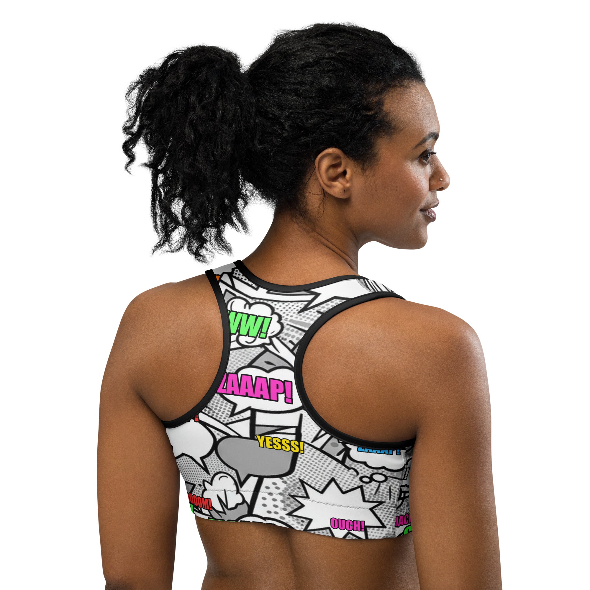 Comic Pop Monochrome Sports Bra | GearBunch