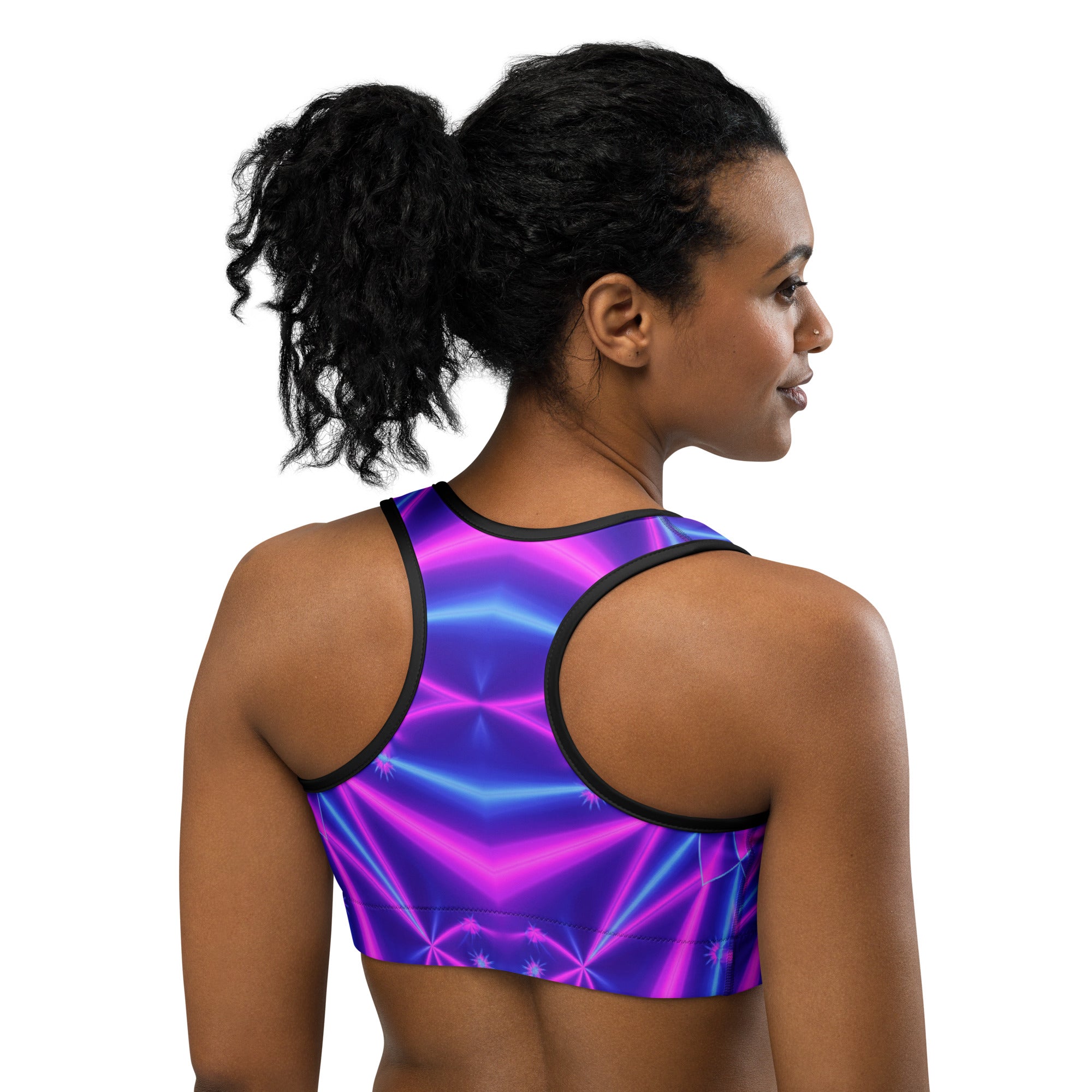 Psychedelic Cosmic Violet Sports Bra | GearBunch