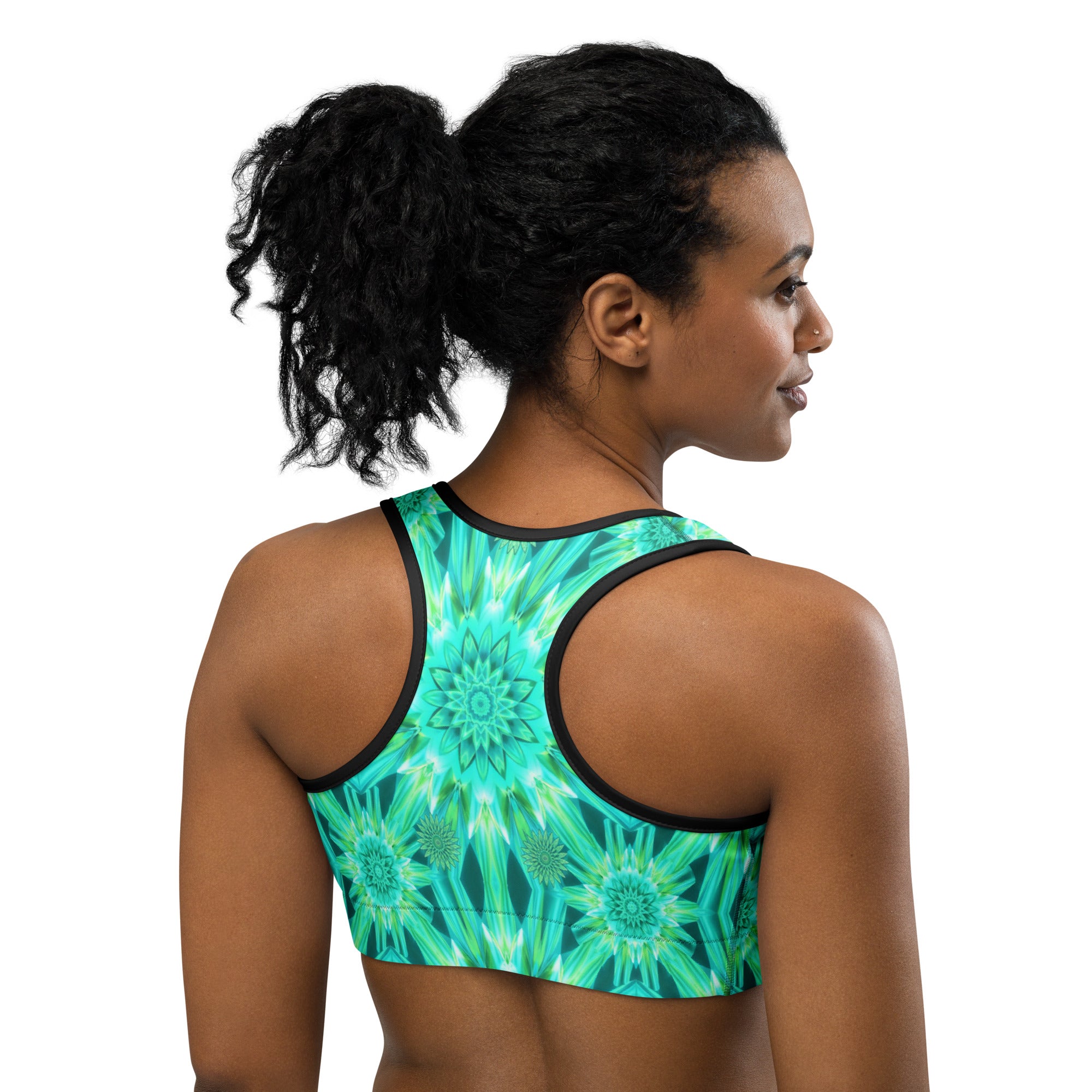 Psychedelic Mint Warp Sports Bra | GearBunch