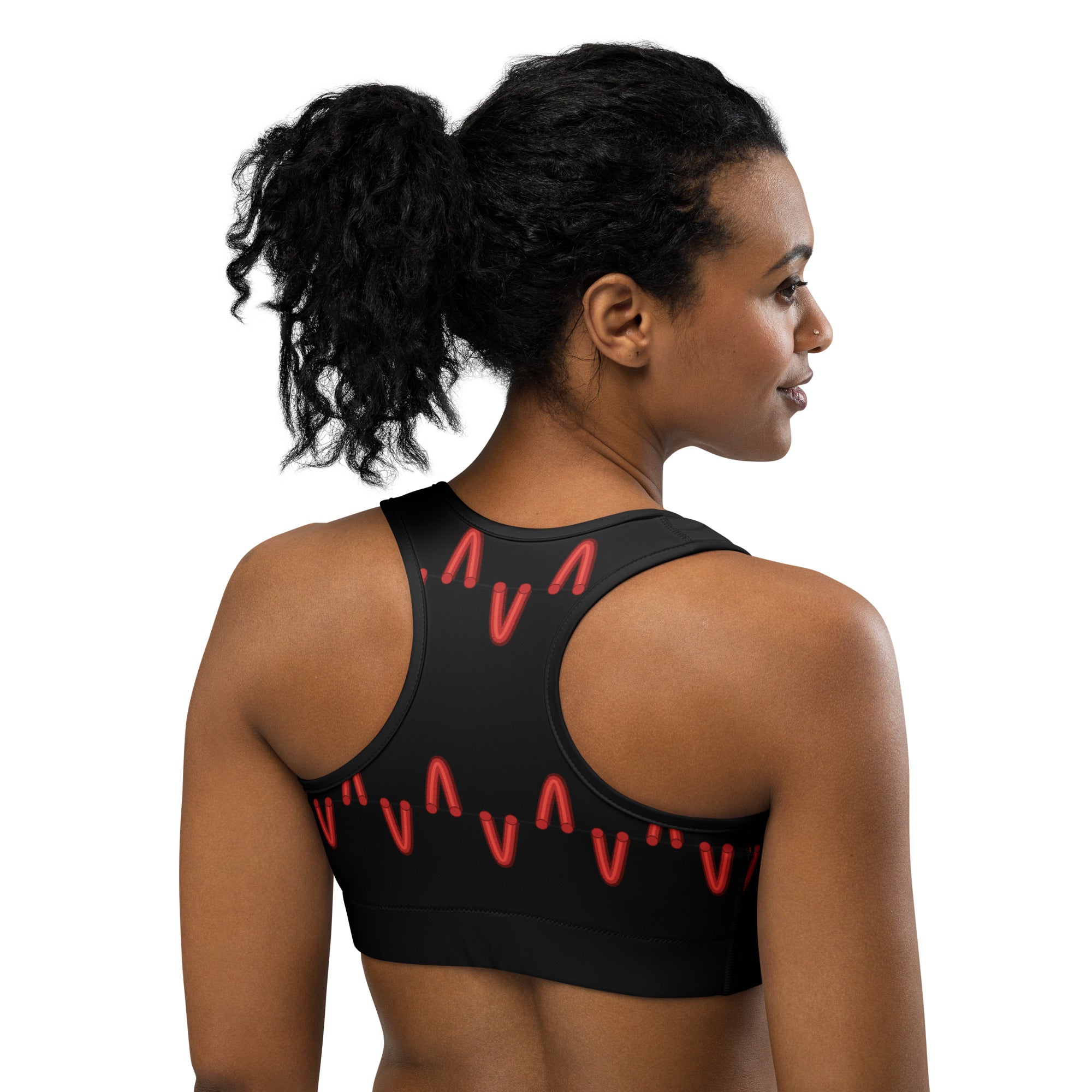 Black Baseball Stitches Sports Bra | GearBunch
