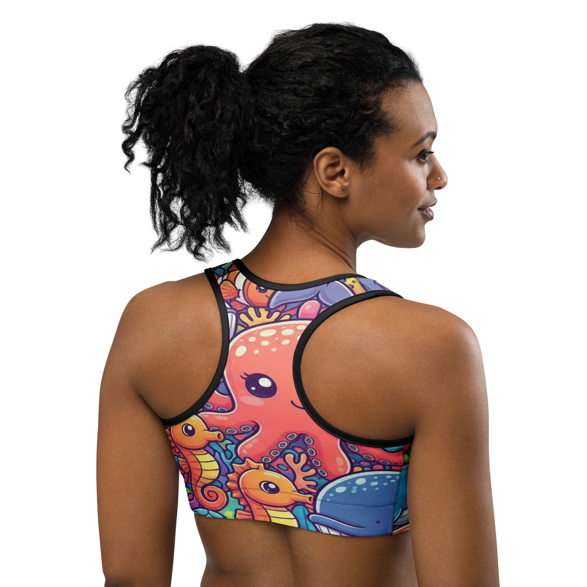 Vibrant Ocean Creatures Sports Bra | GearBunch