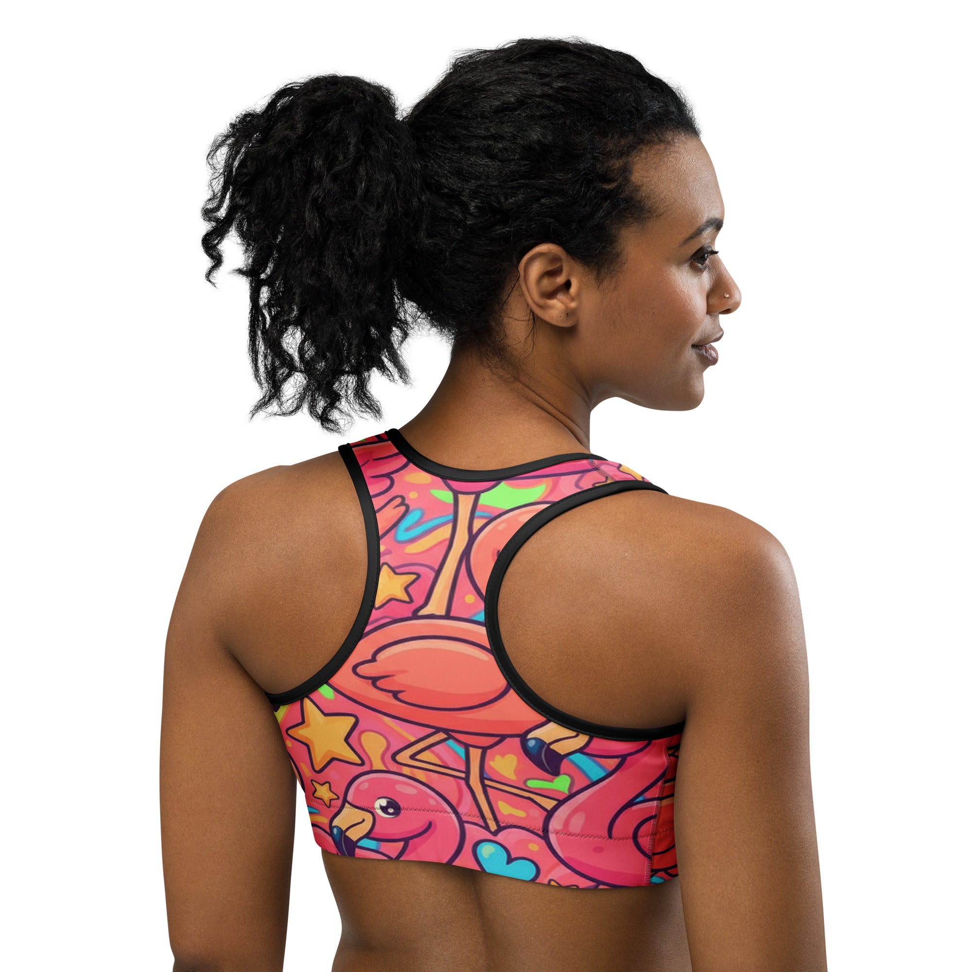 Vibrant Flamingo Flock Sports Bra | GearBunch