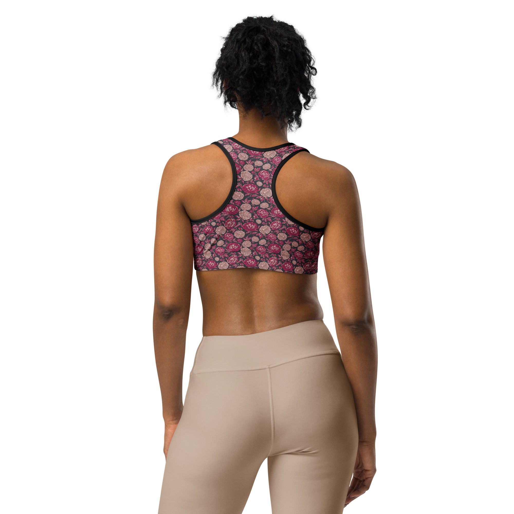 Pink Paillette Peony Sports Bra | GearBunch