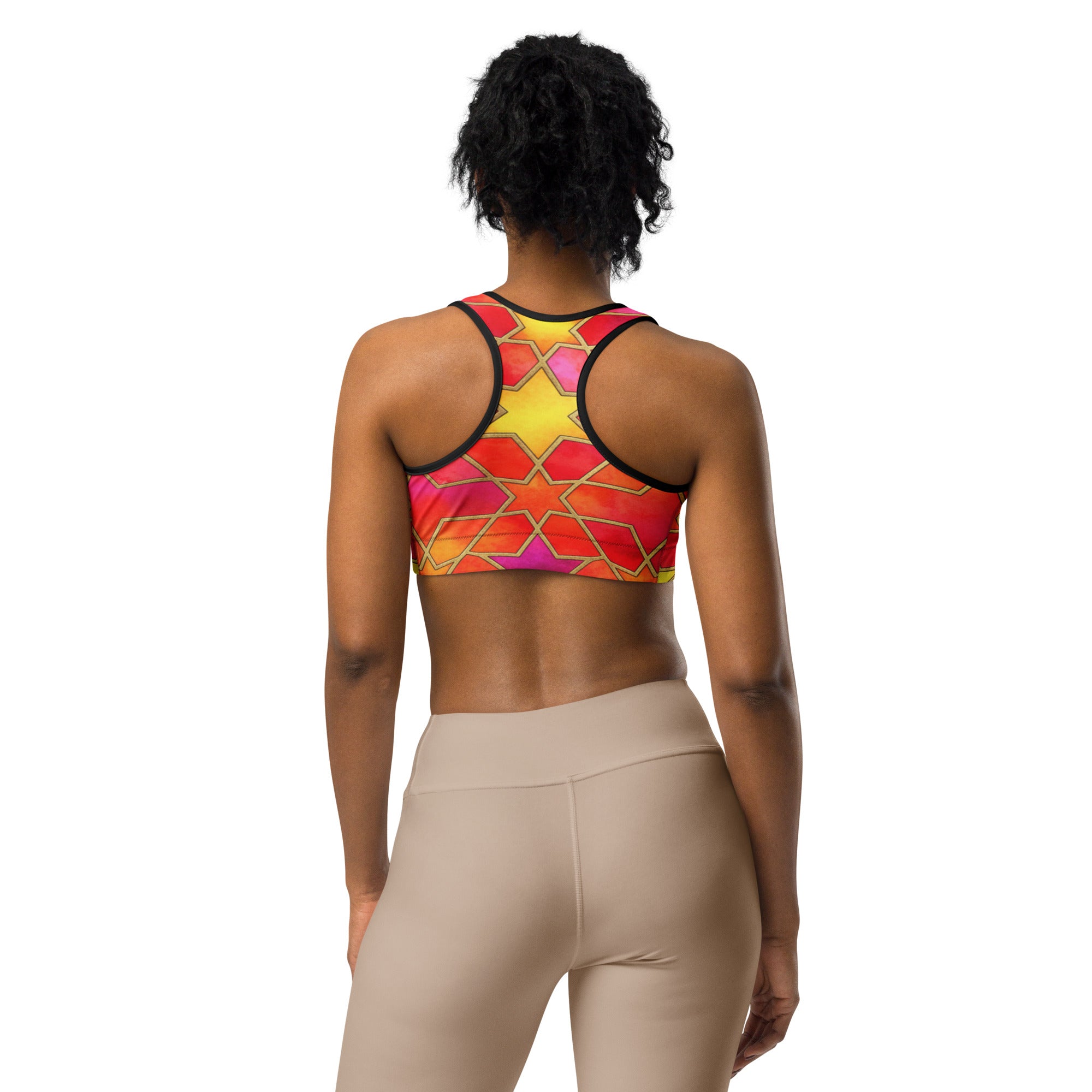 Arabic Watercolour Fire Opal Sports Bra | GearBunch