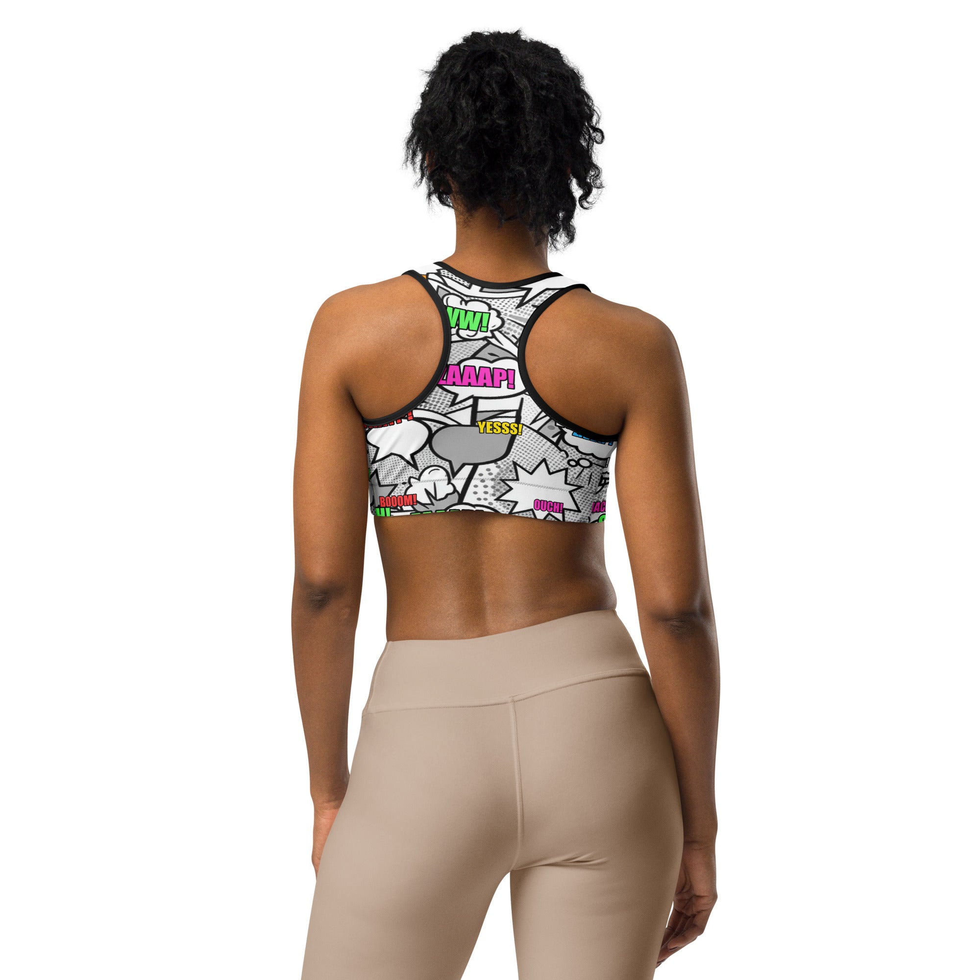 Comic Pop Monochrome Sports Bra | GearBunch