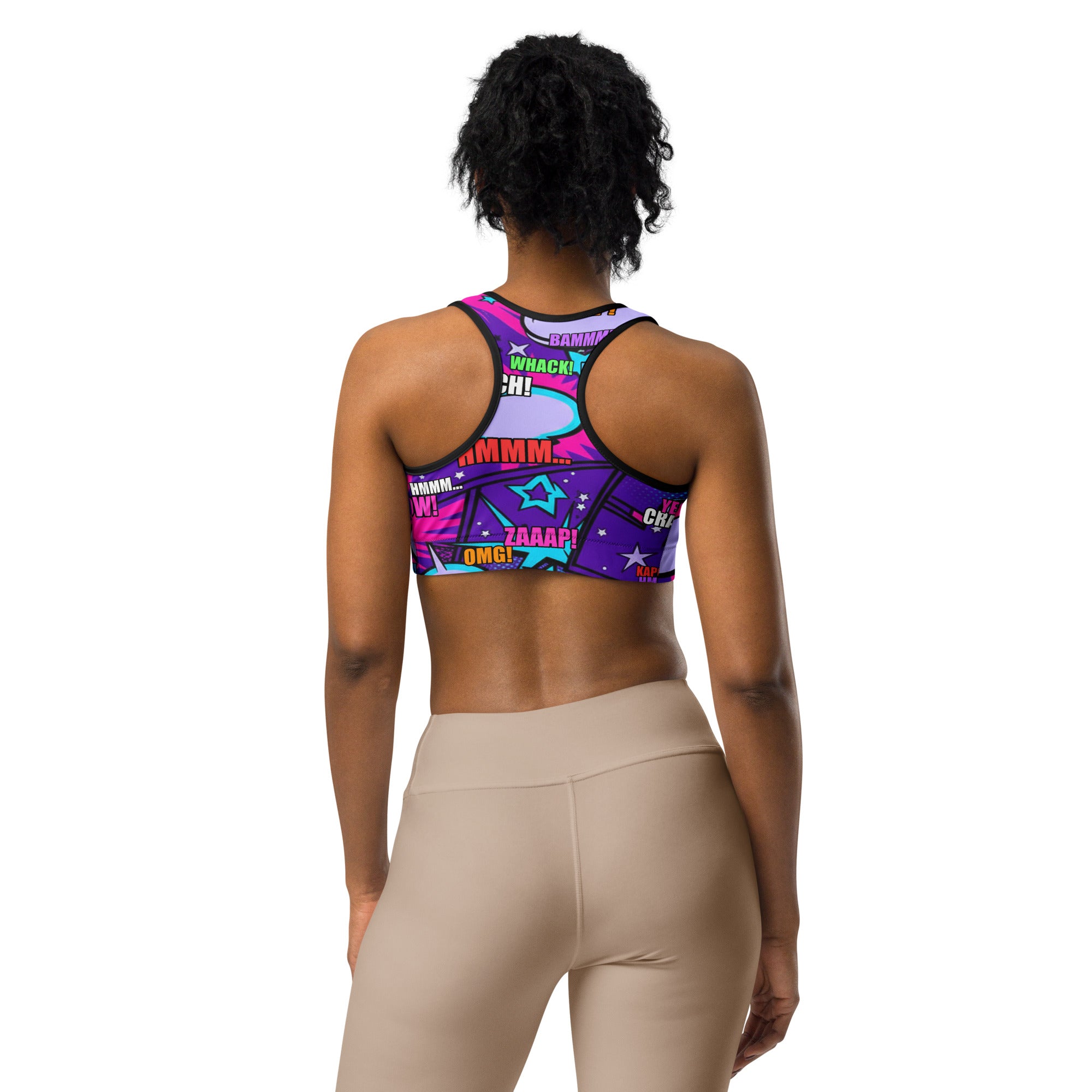 Comic Pop Galaxy Purple Sports Bra | GearBunch