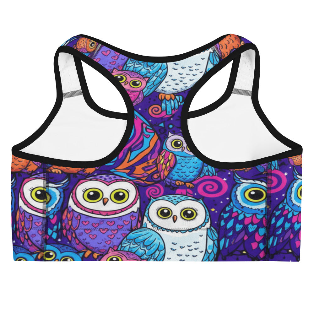 Vibrant Owl Night Sports Bra | GearBunch