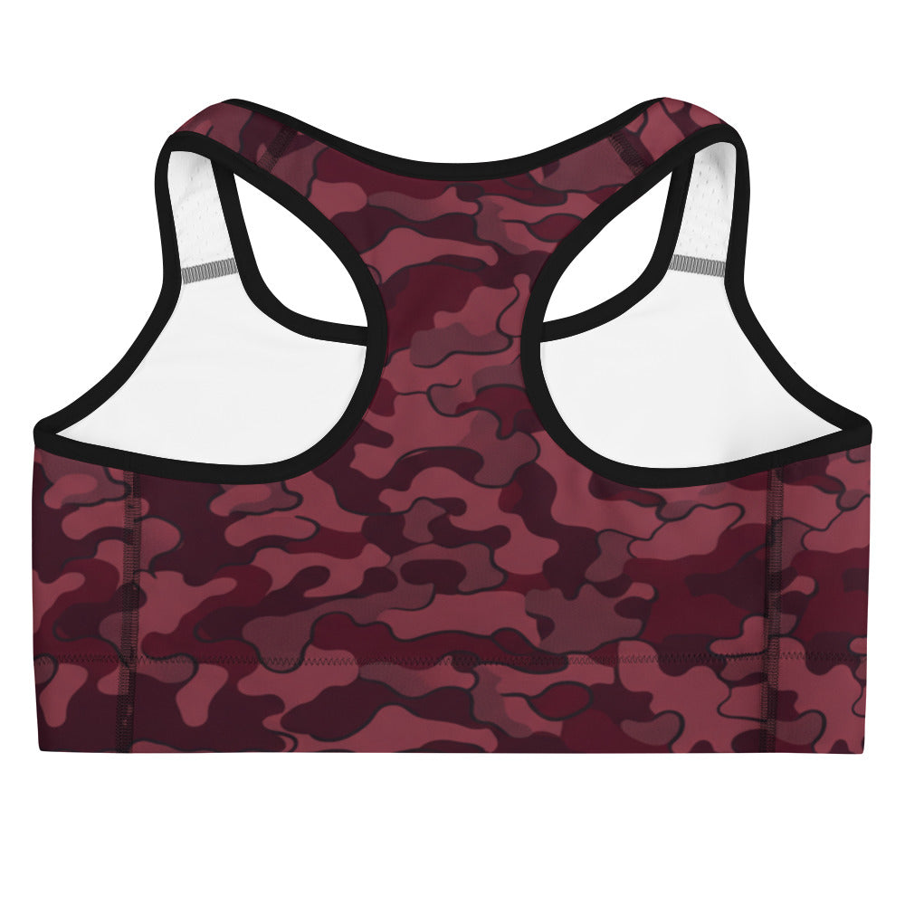 Wine Burgundy Camo Sports Bra | GearBunch