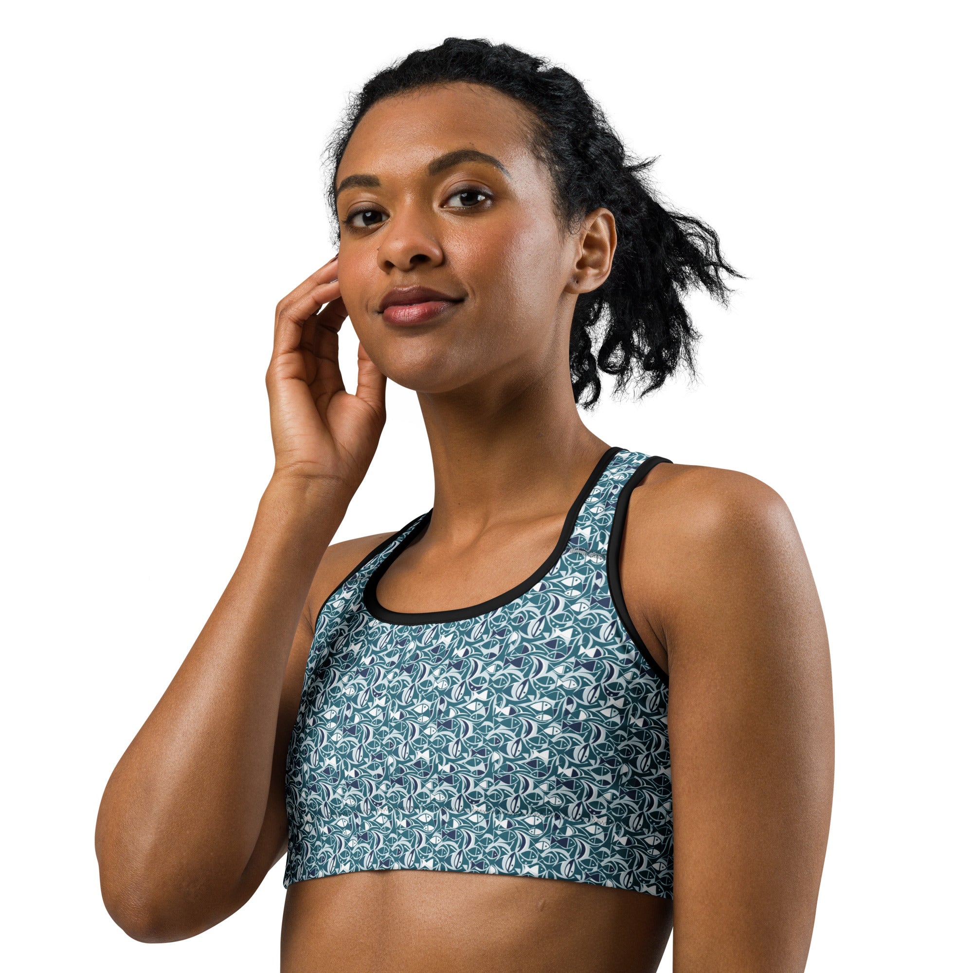 Ichthys Fish and Waves Sports Bra | GearBunch