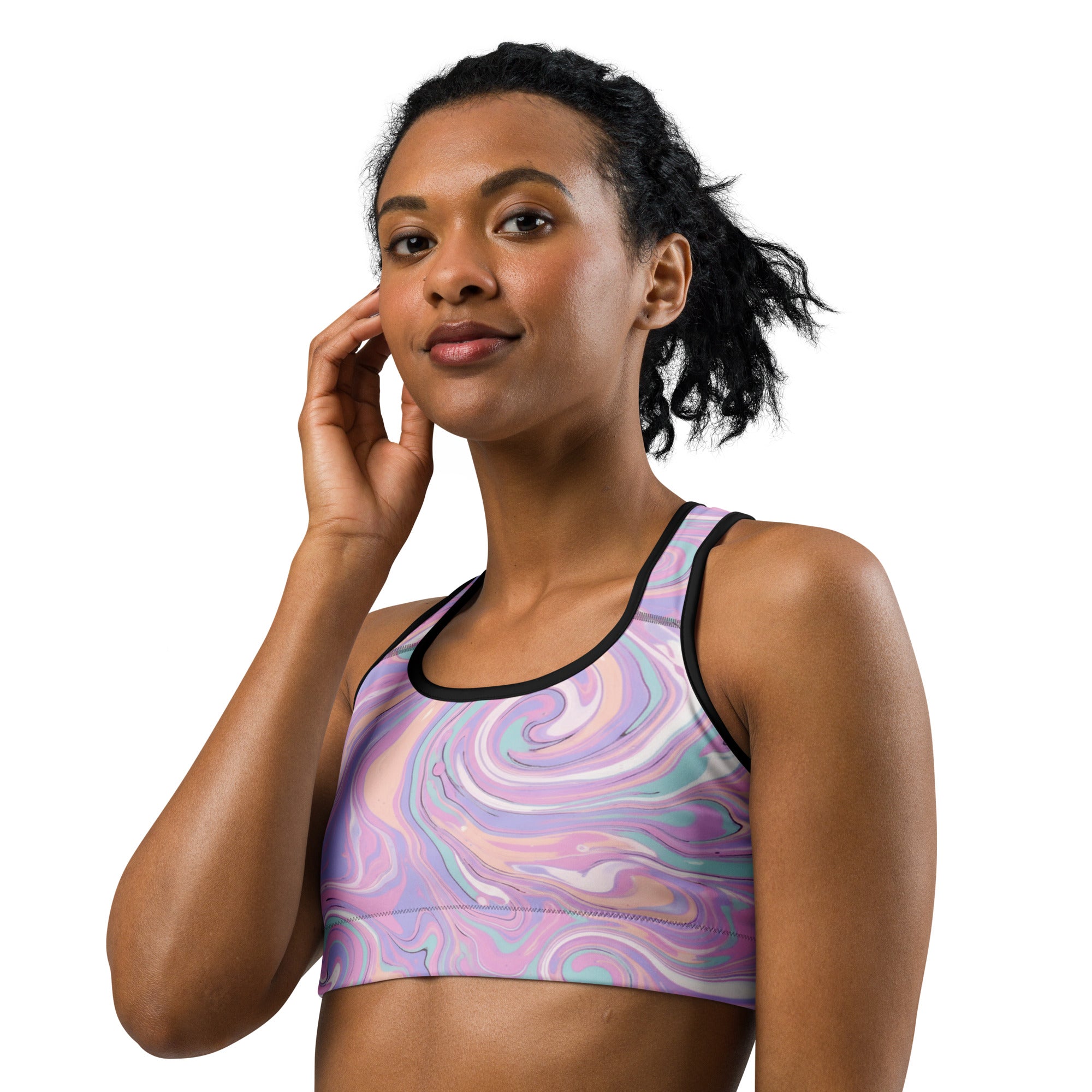Liquid Marble Cotton Candy Sports Bra | GearBunch