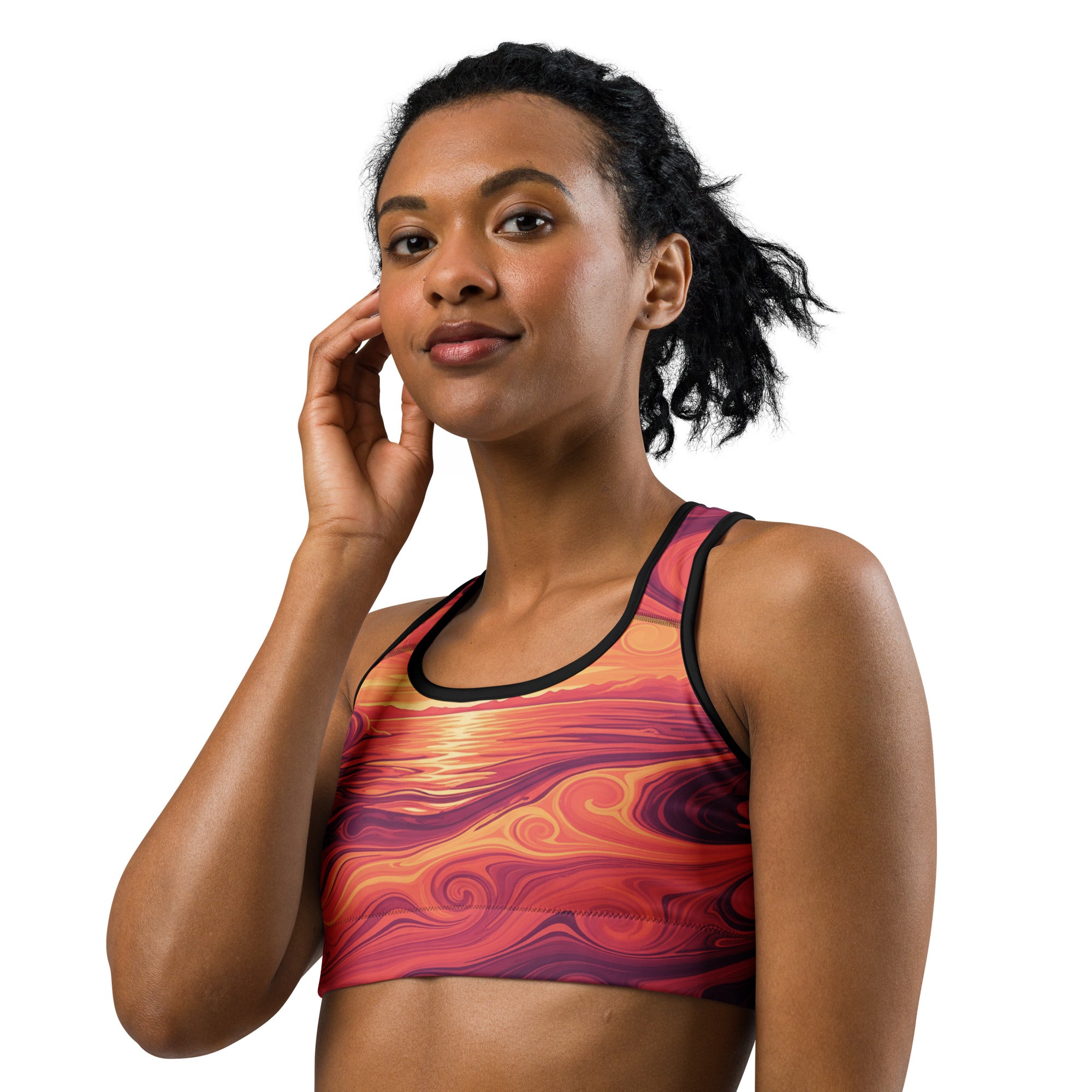 Liquid Marble Sunset Horizon Sports Bra | GearBunch