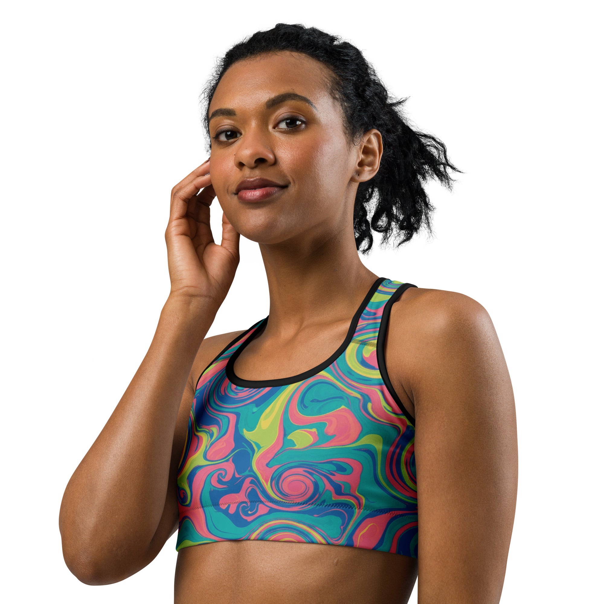 Liquid Marble Tropical Paradise Sports Bra | GearBunch