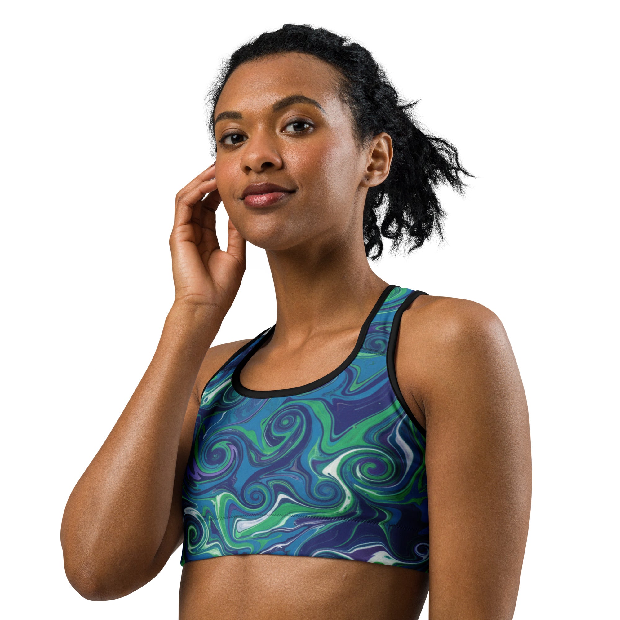 Liquid Marble Arctic Aurora Sports Bra | GearBunch