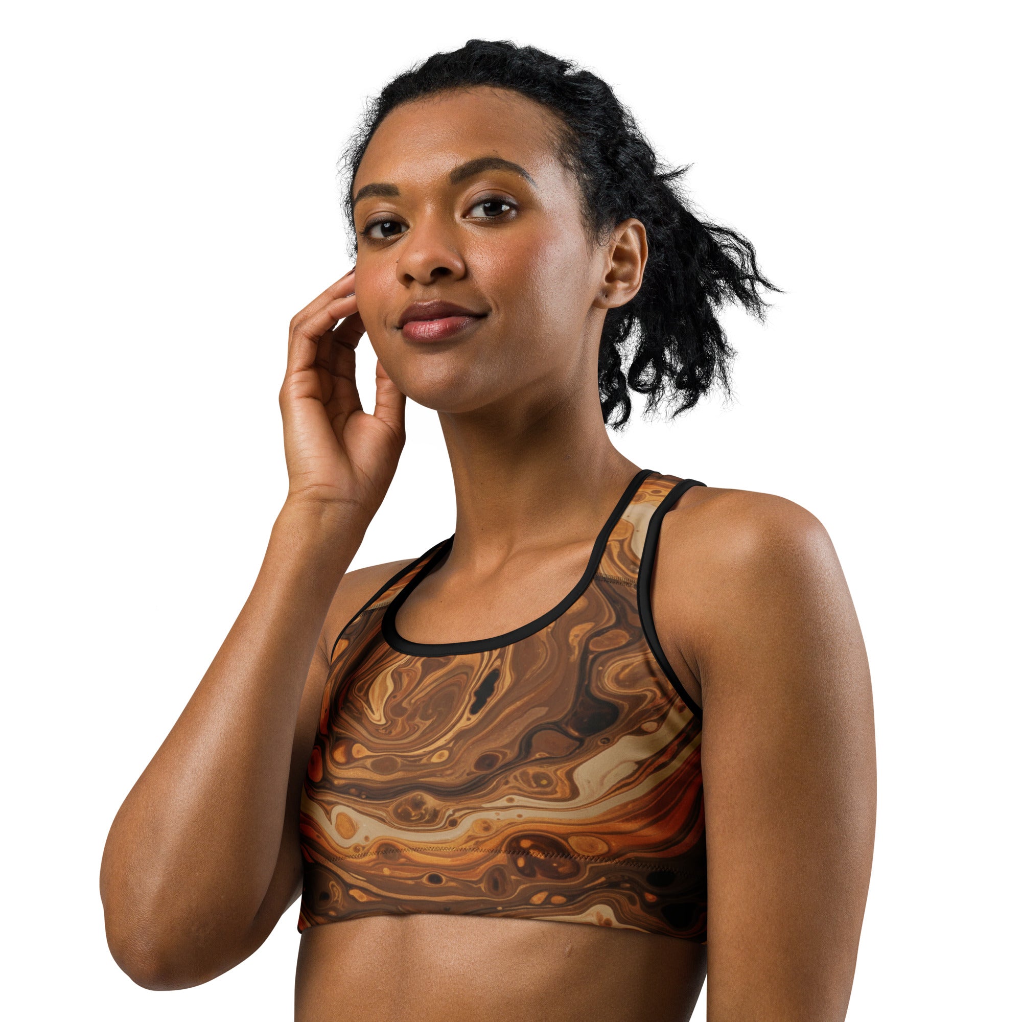 Liquid Marble Earth Agate Sports Bra | GearBunch