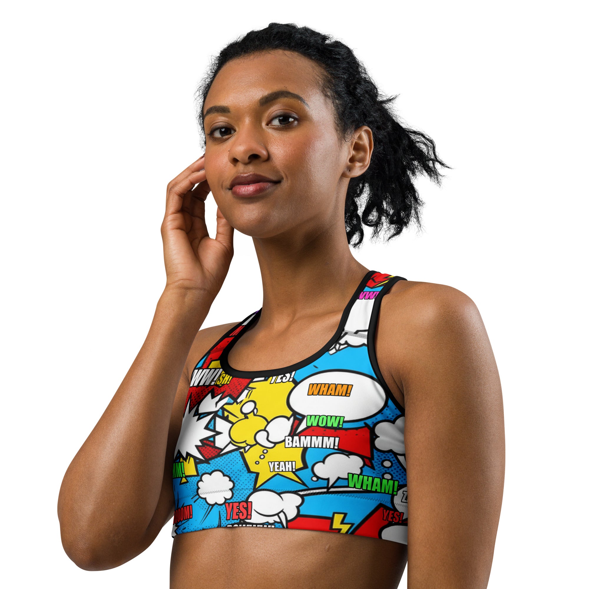 Comic Pop Electric Blue Sports Bra | GearBunch