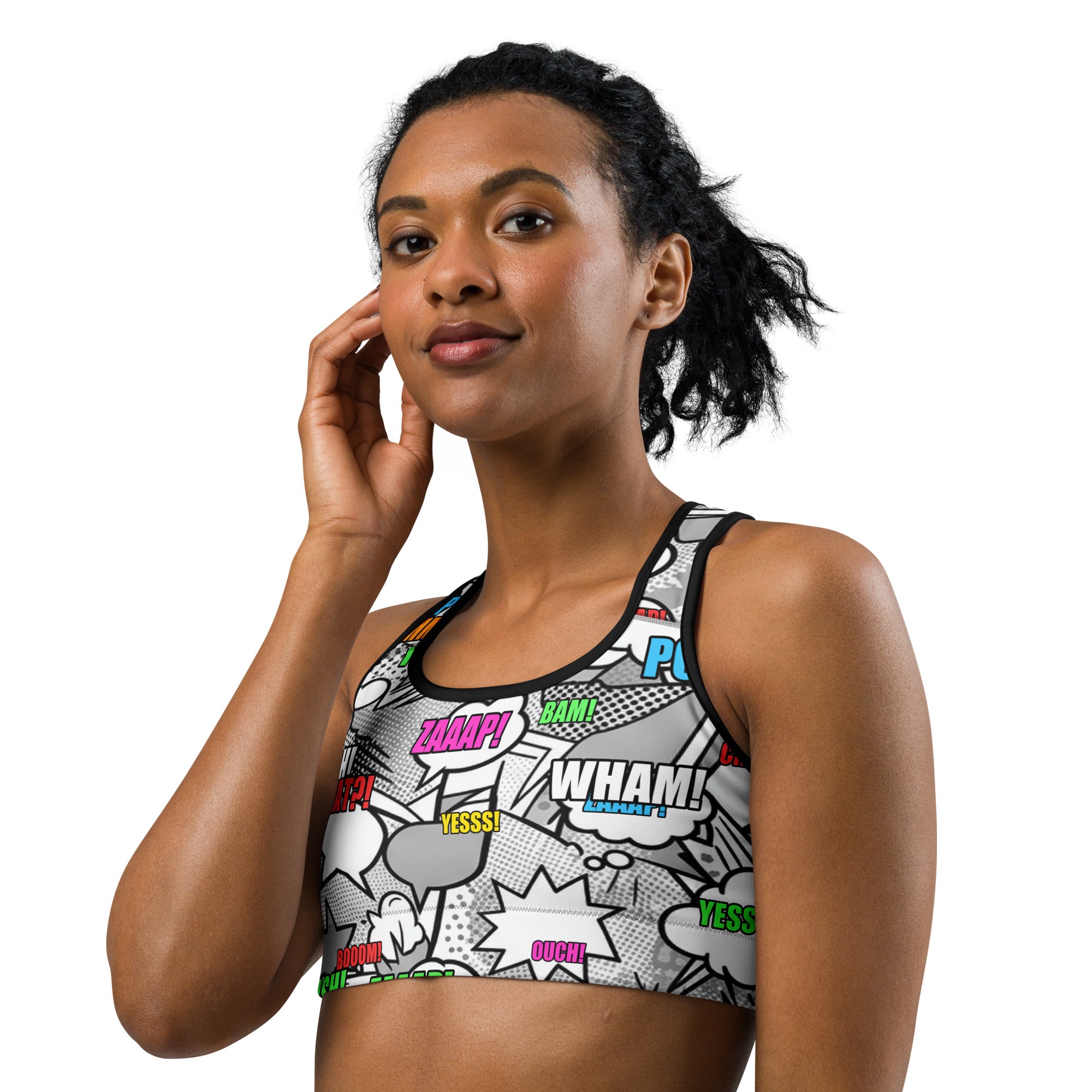 Comic Pop Monochrome Sports Bra | GearBunch