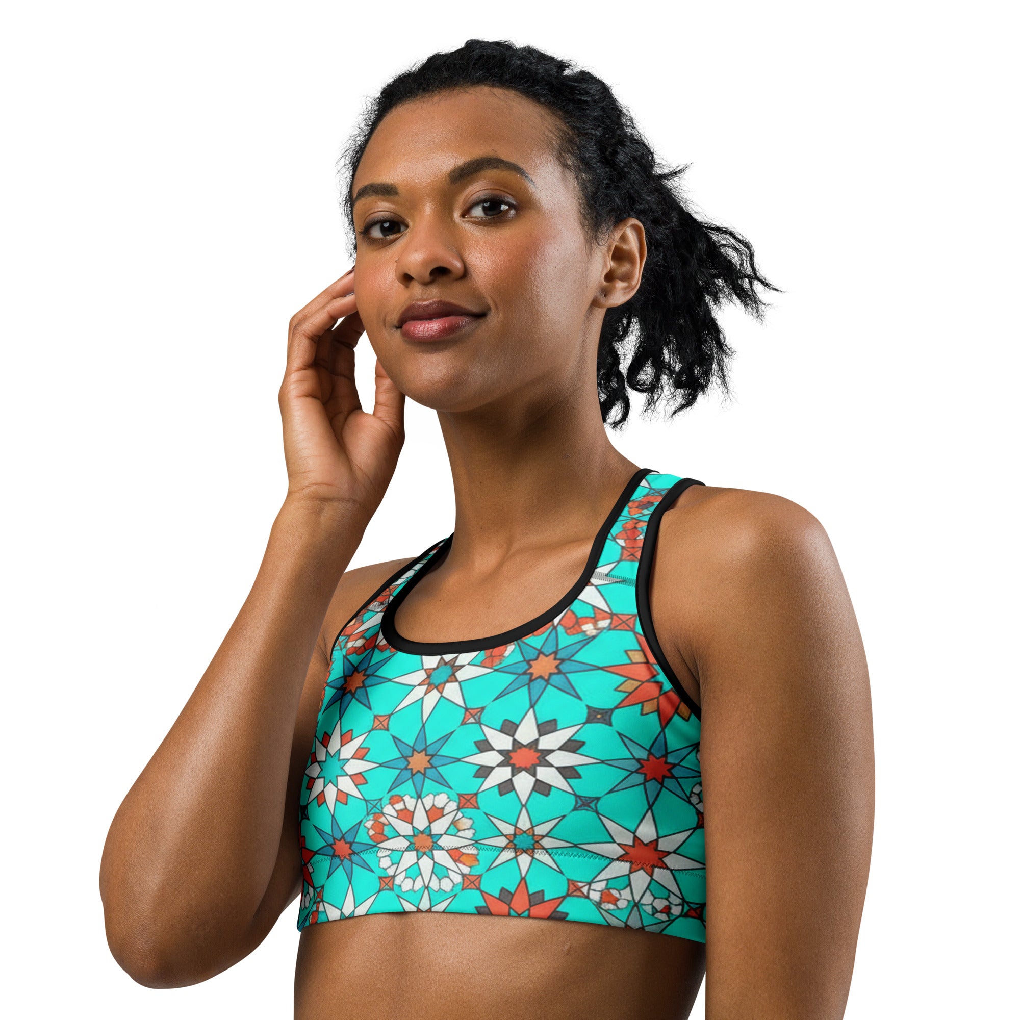 Zellige Turquoise Coral Sports Bra | GearBunch